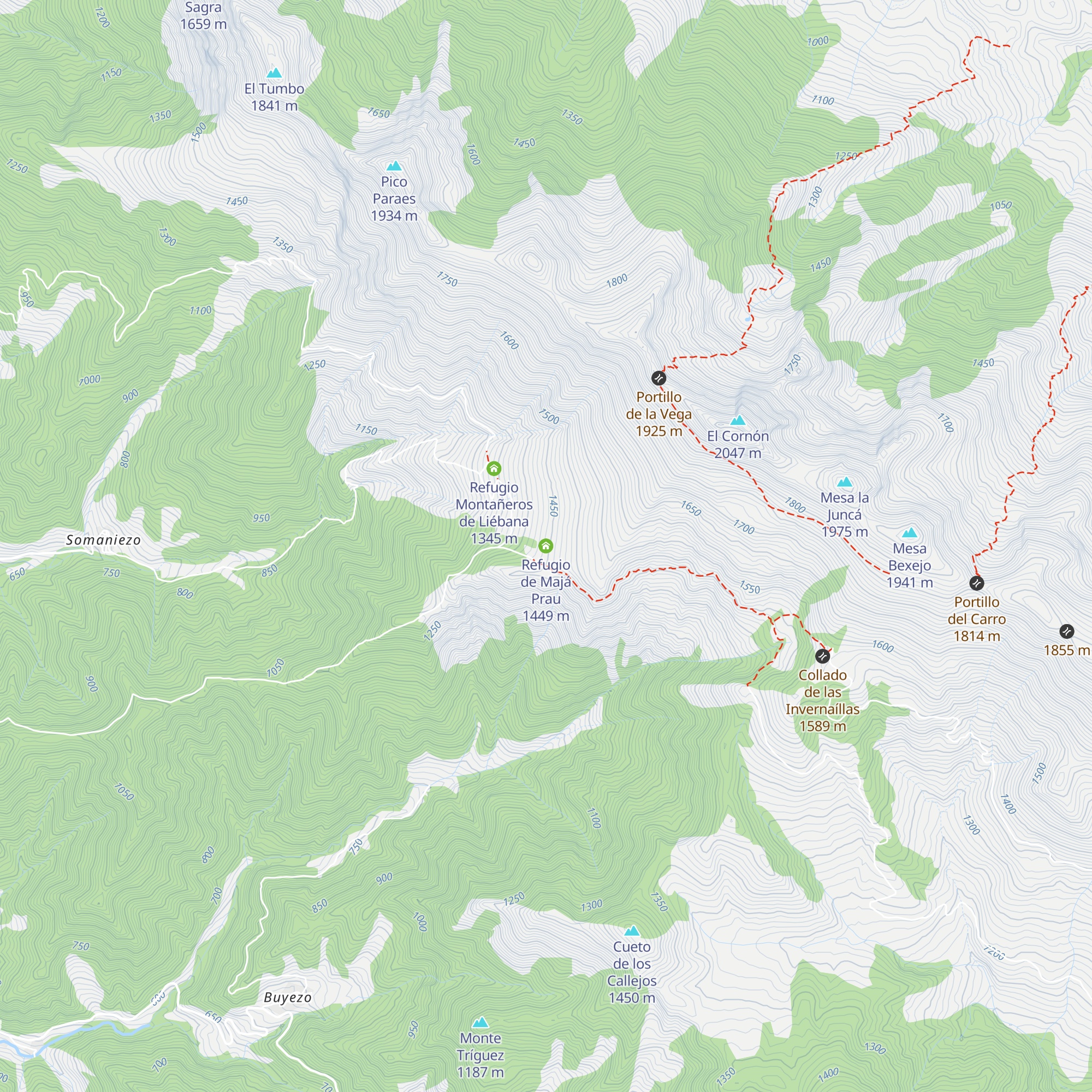 Refugio de Majá Prau map