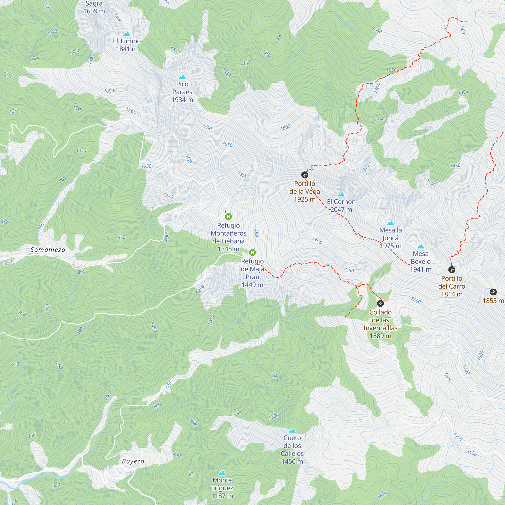 Refugio de Majá Prau map