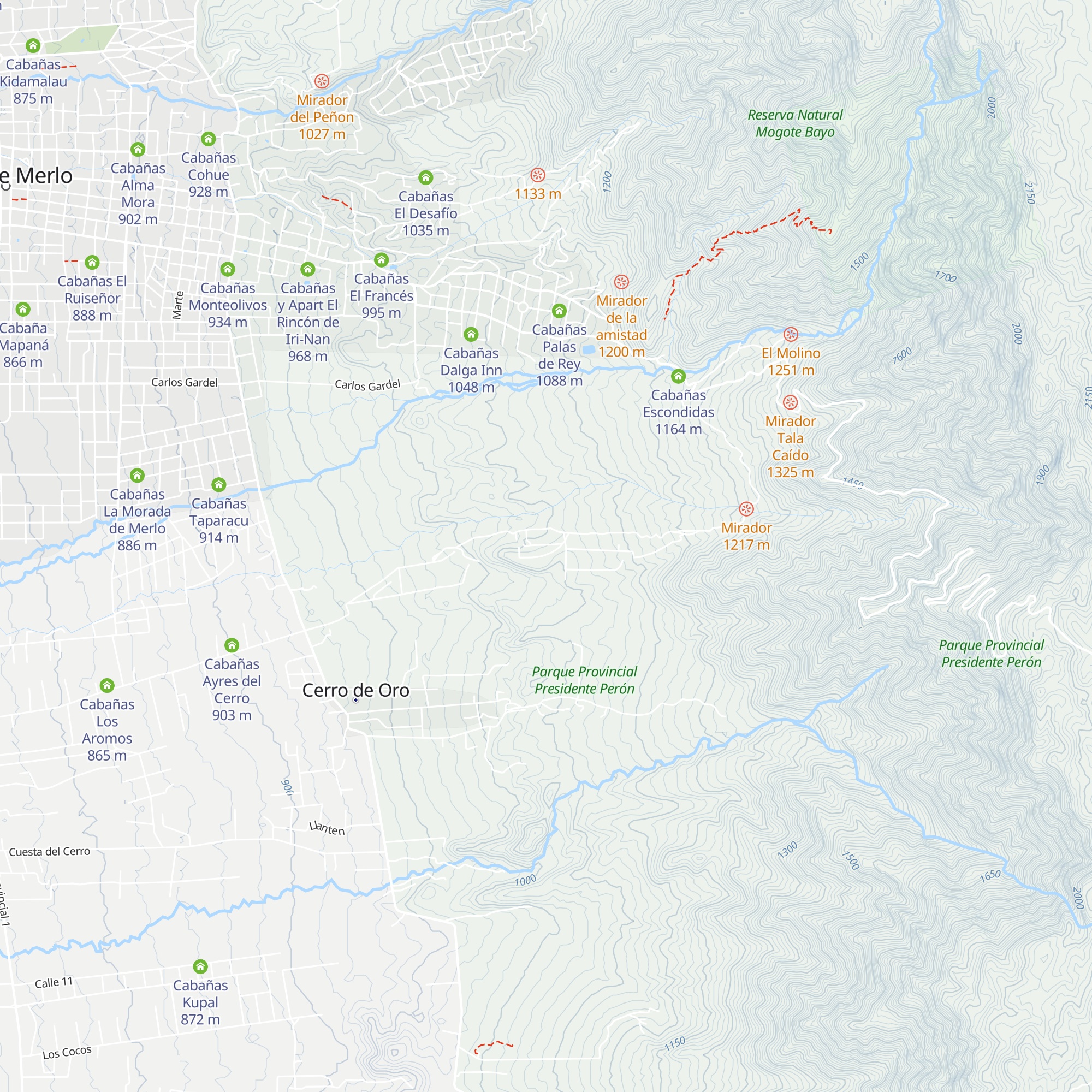 Cabañas de los Comechingones map
