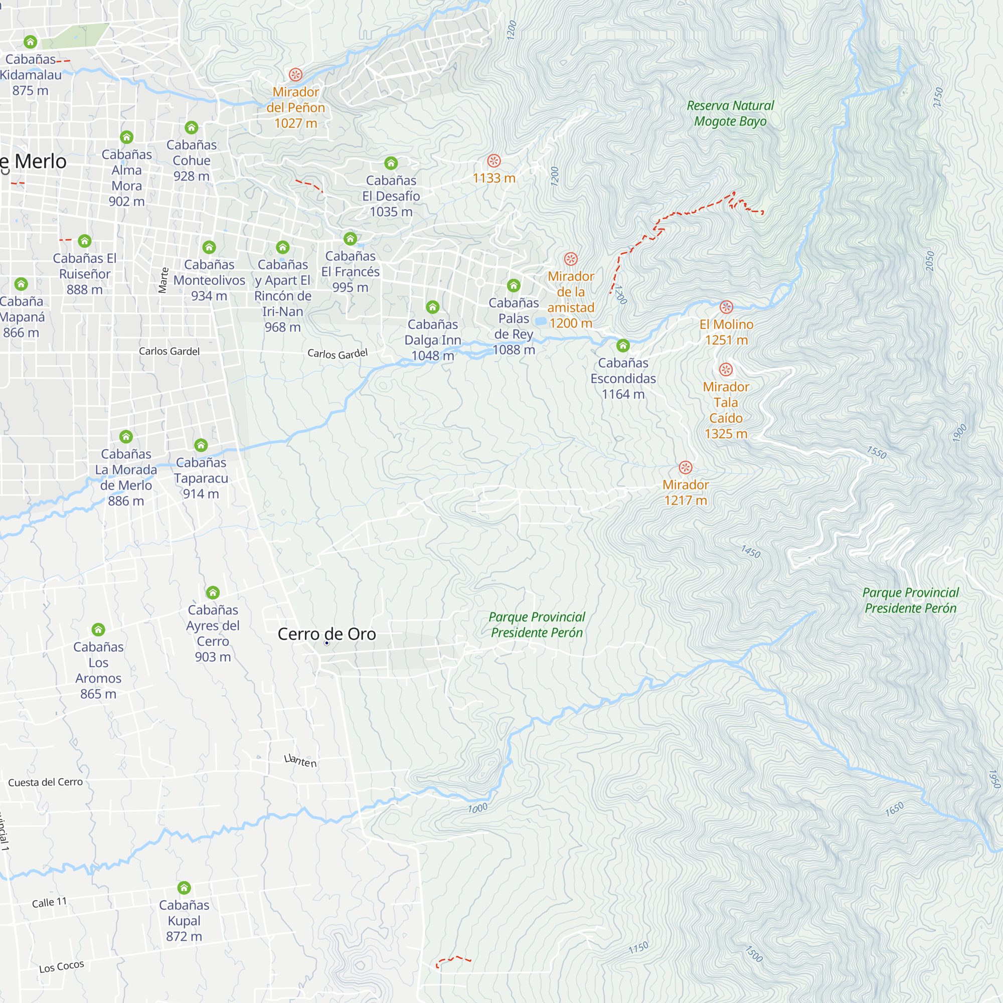 Cabañas de los Comechingones map