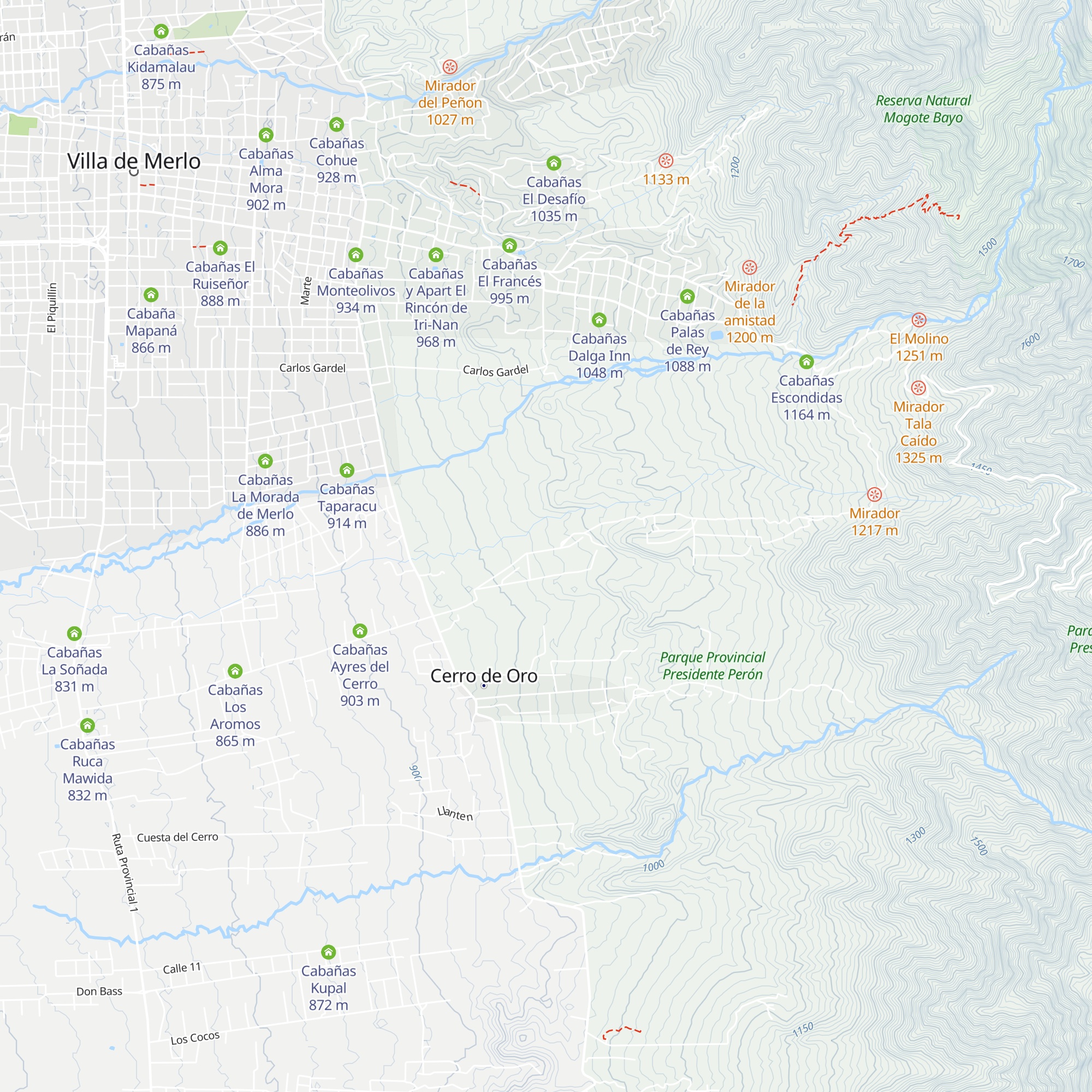Cabañas Cerro Dorado map