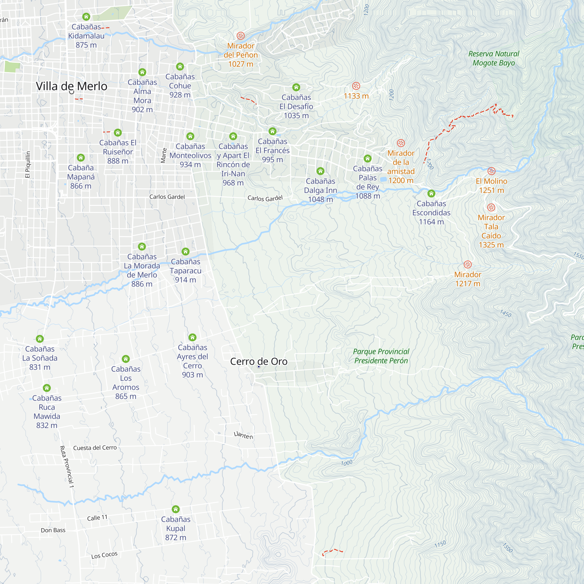 Cabañas Cerro Dorado map