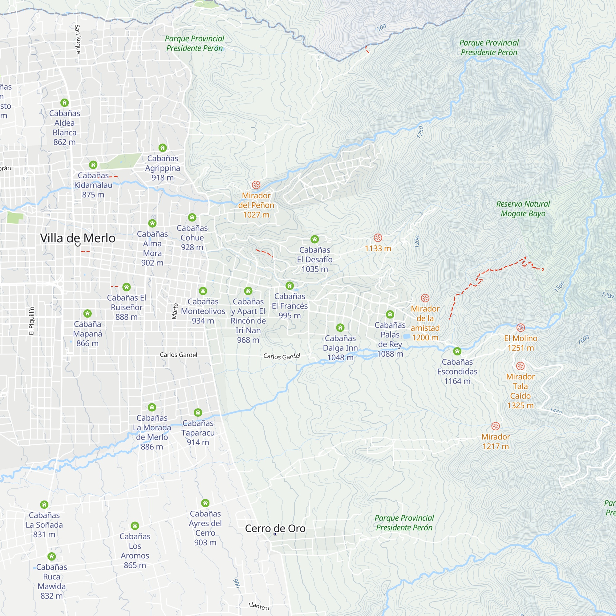 Cabañas Sierras Doradas map