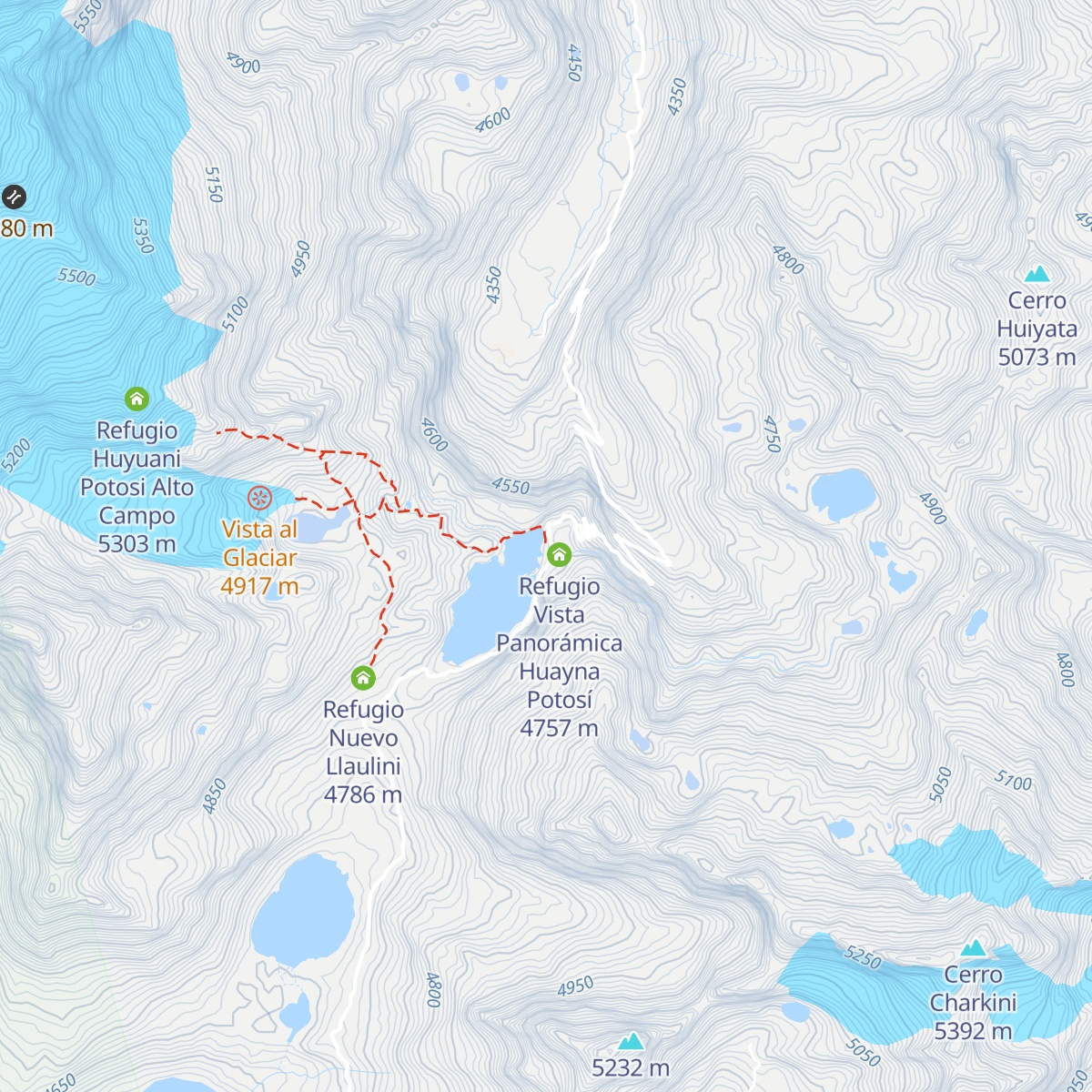 Refugio Huayna Potosi map