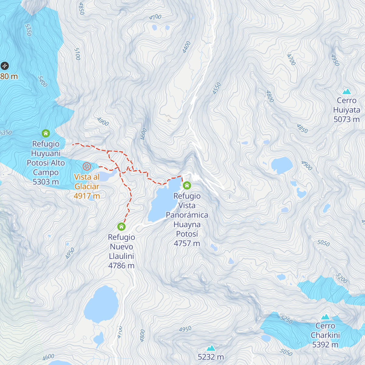 Refugio Huayna Potosi map