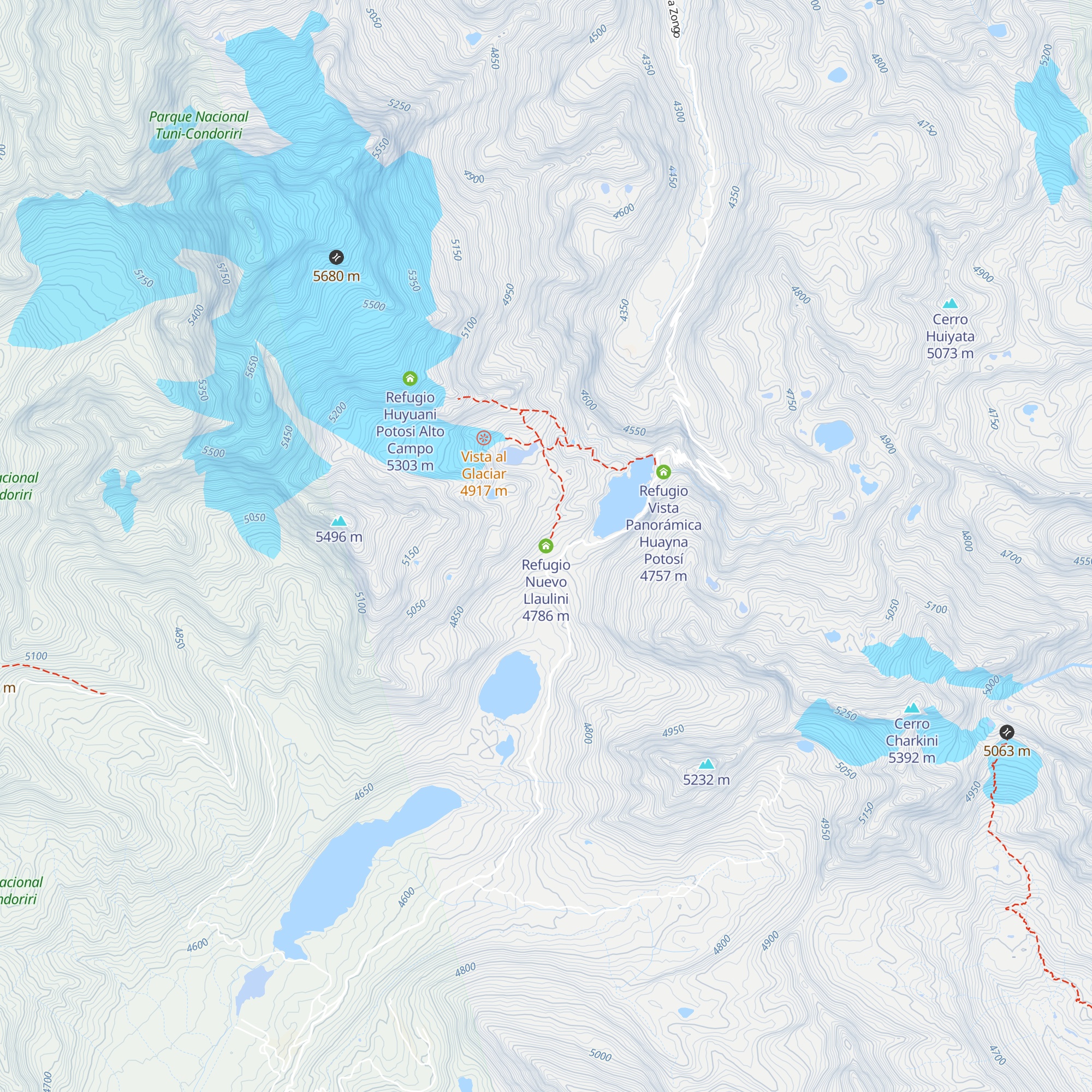 Refugio Nuevo Llaulini map