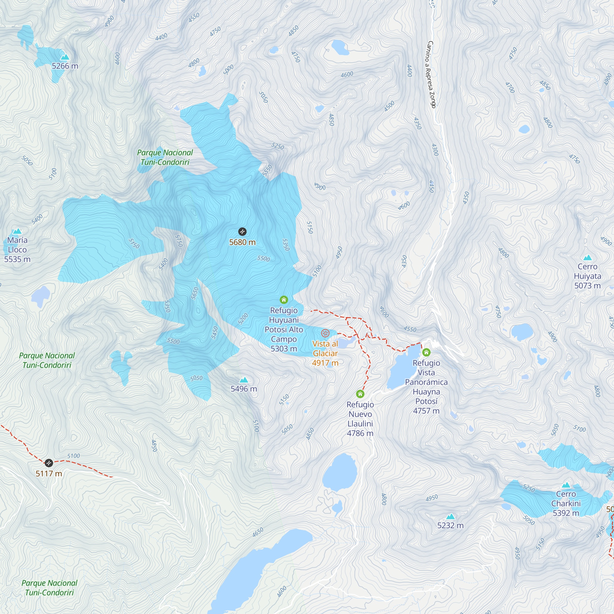 Refugio Las Rockas  5200m map
