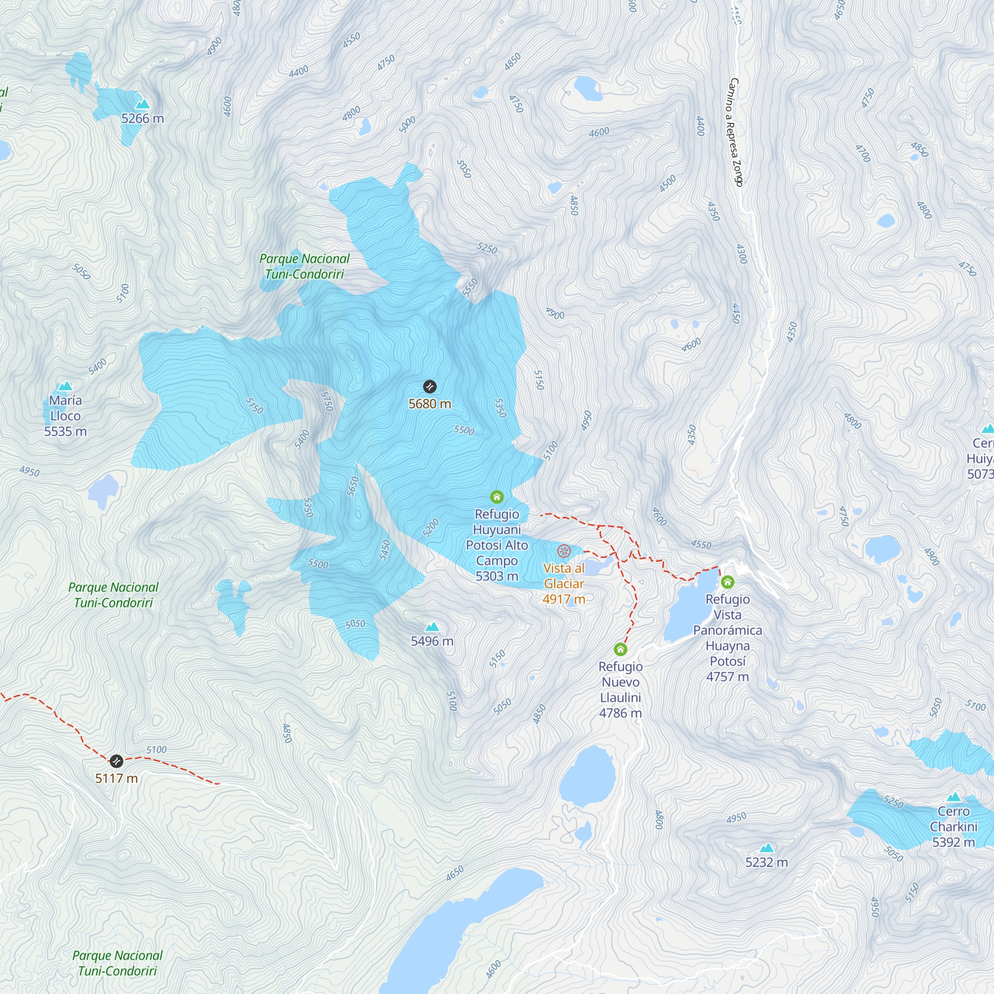 Refugio Huyuani Potosi Alto Campo map