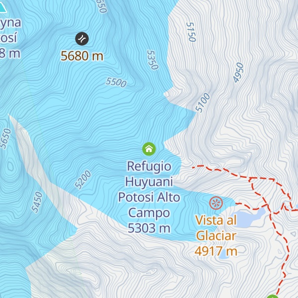 Map of Refugio Huyuani Potosi Alto Campo