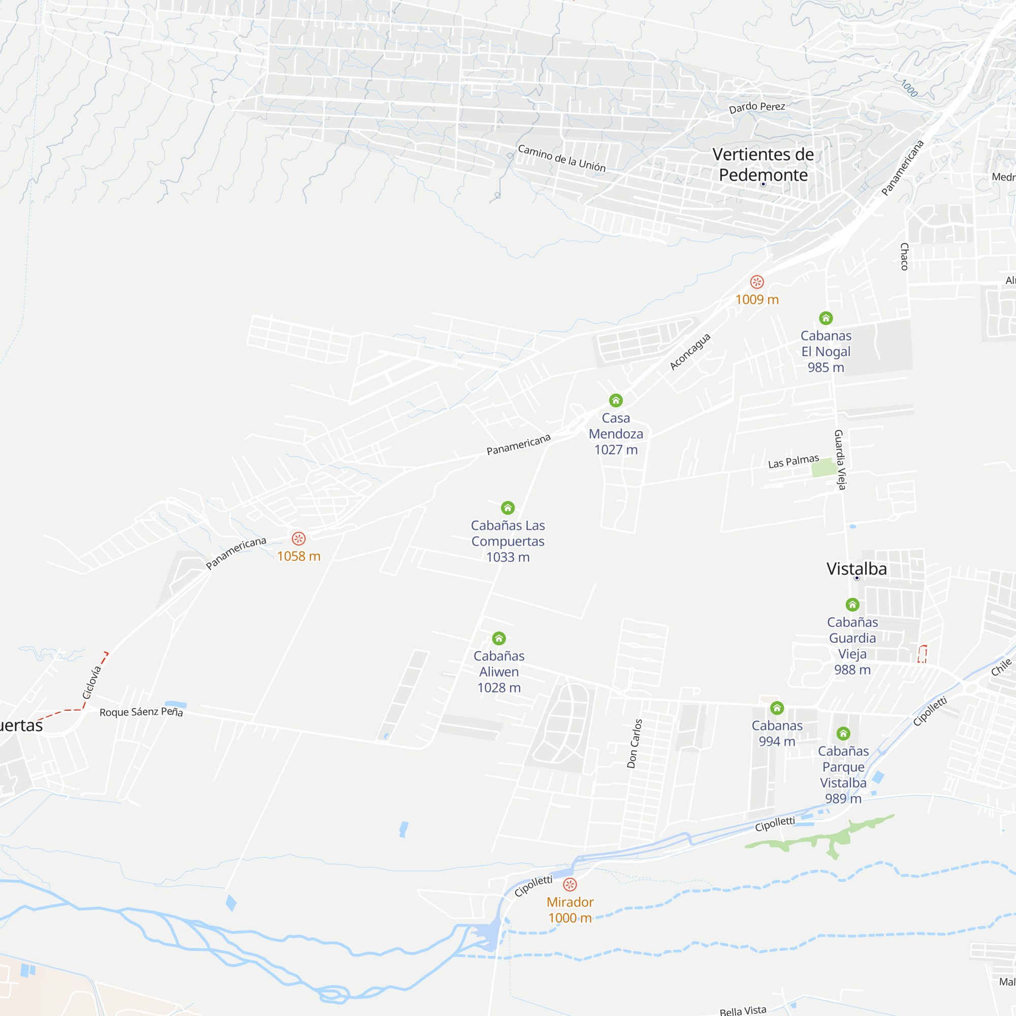 Cabañas Las Compuertas map