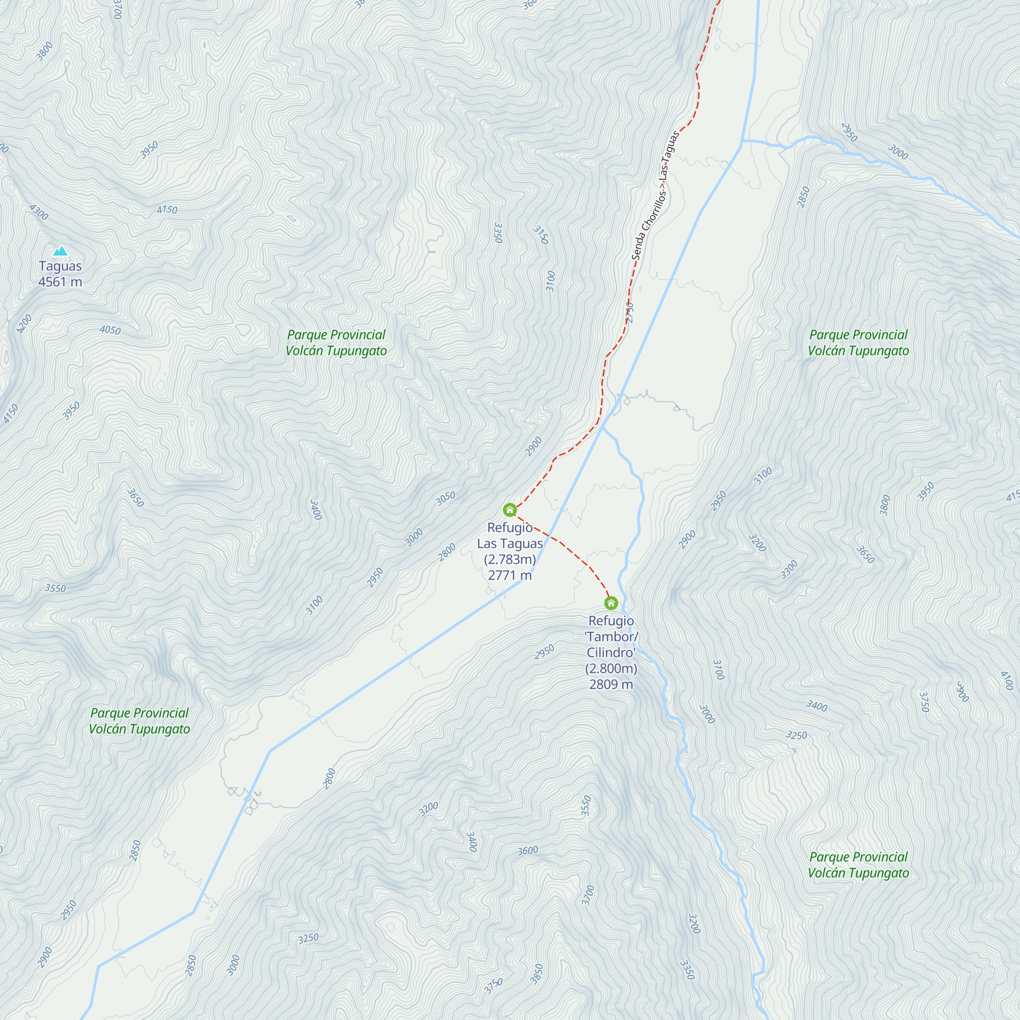 Refugio Las Taguas (2.783m) map