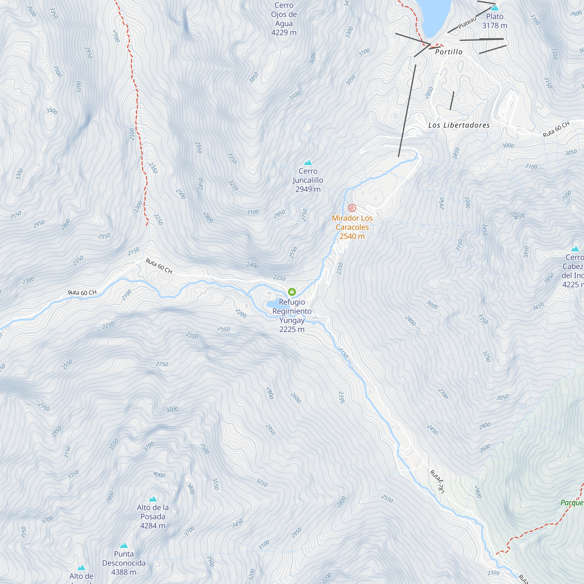 Refugio Regimiento Yungay map