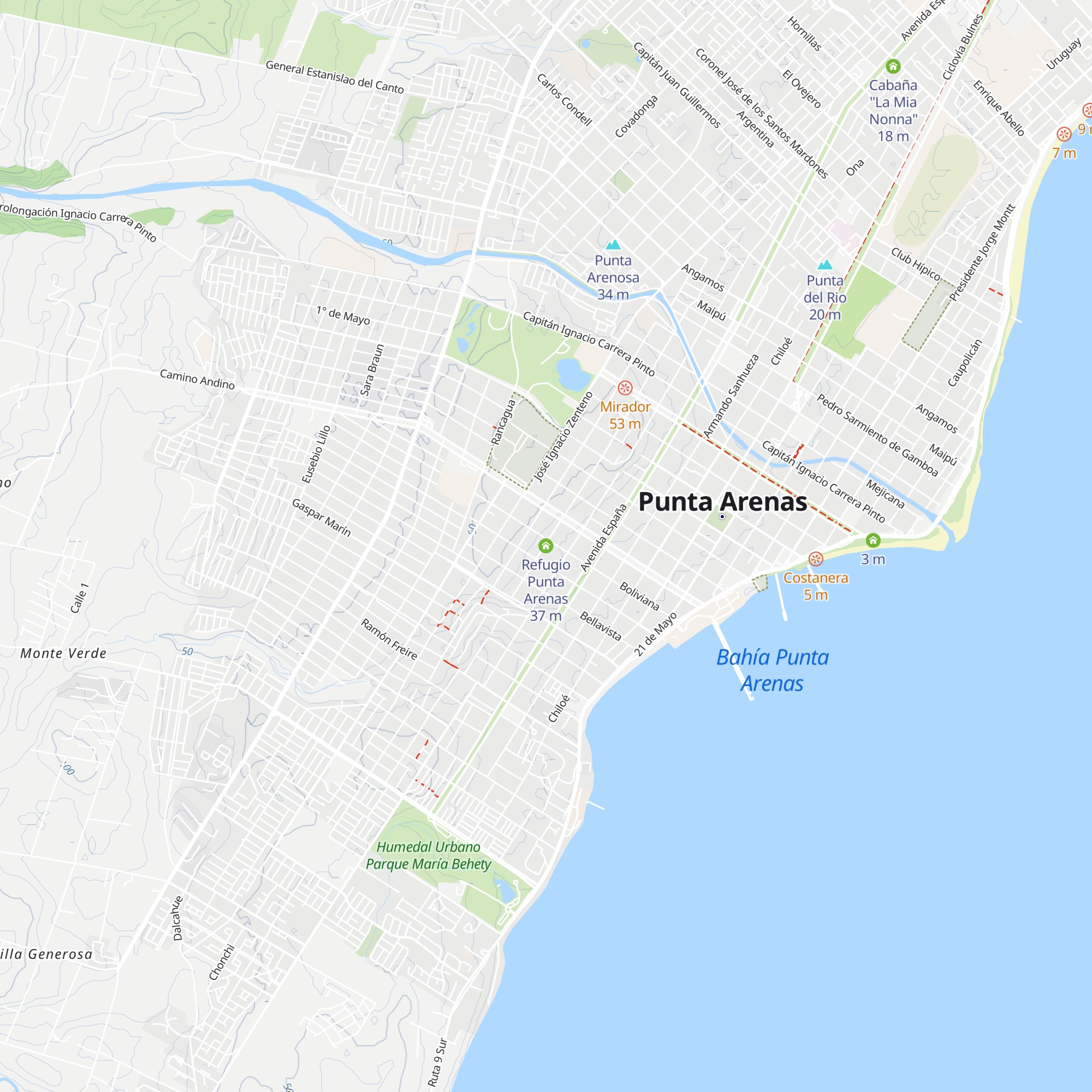 Refugio Punta Arenas map