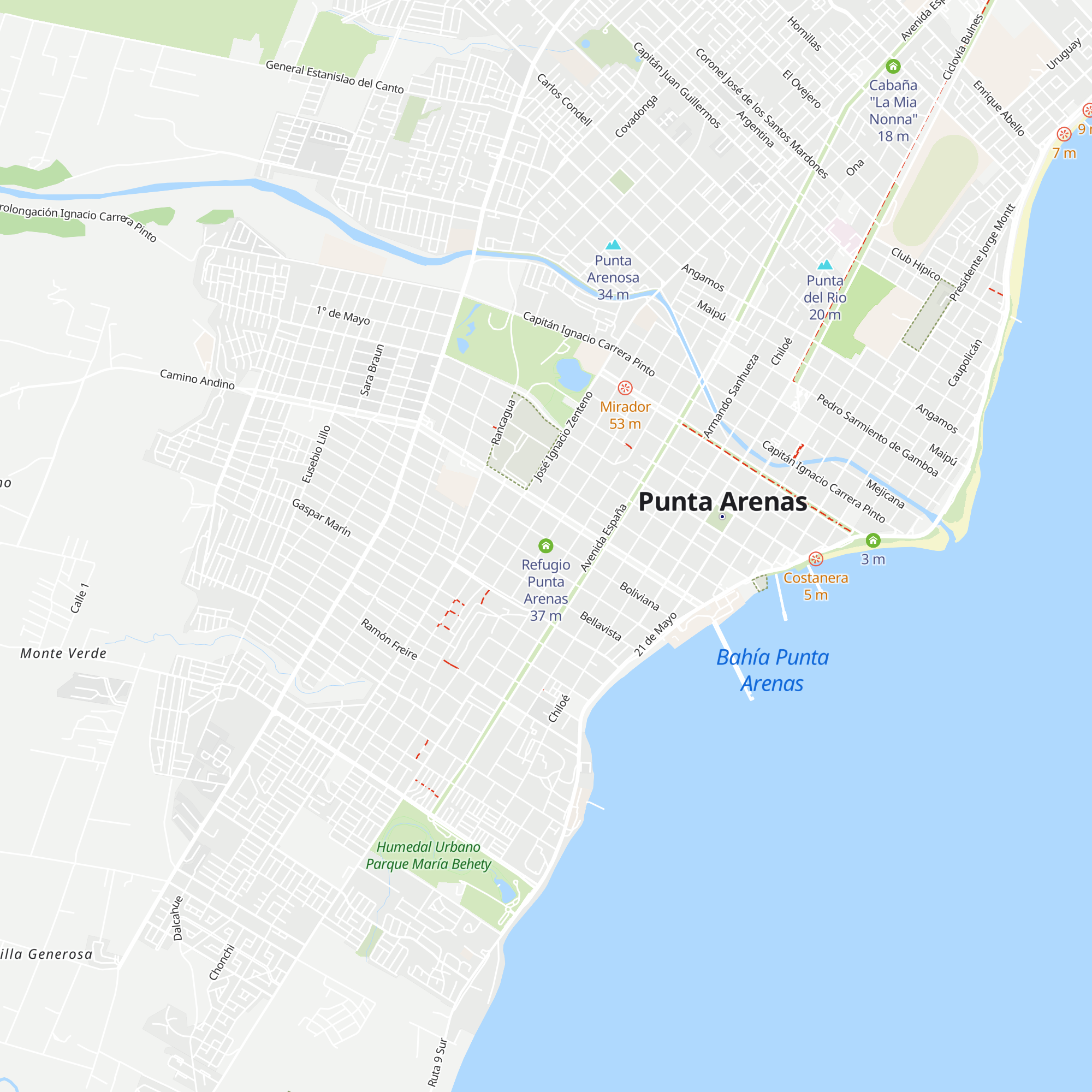 Refugio Punta Arenas map
