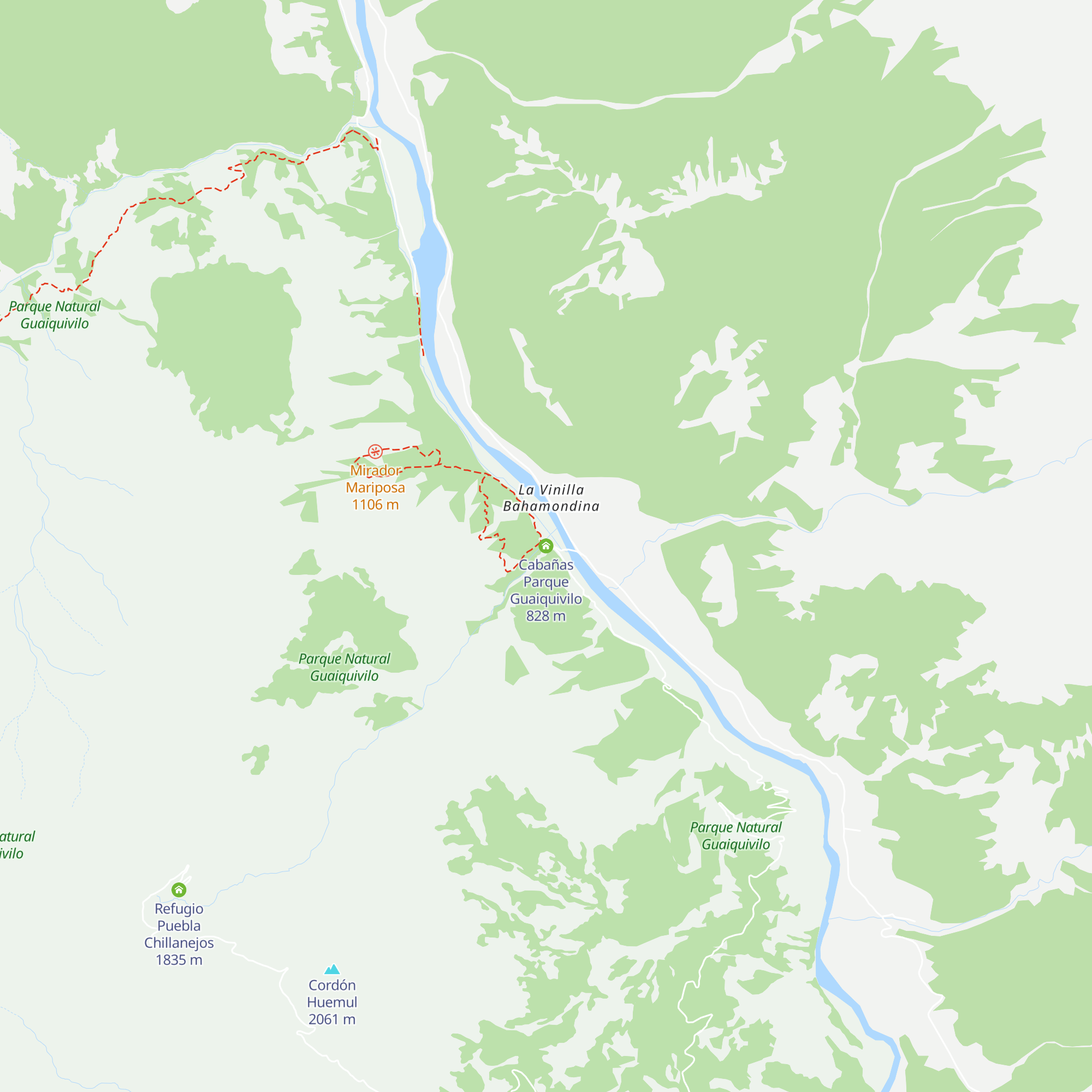 Cabañas Parque Guaiquivilo map