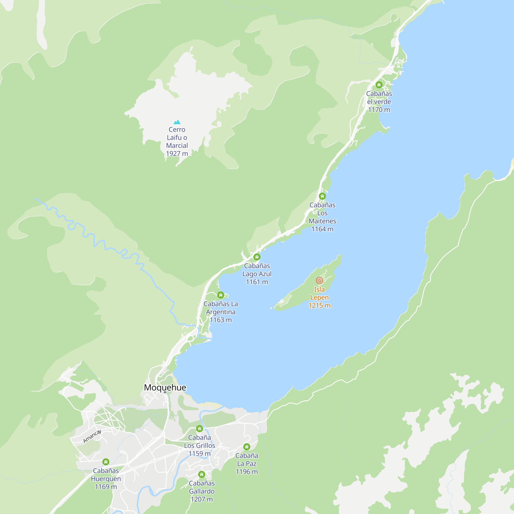 Cabañas Lago Azul map