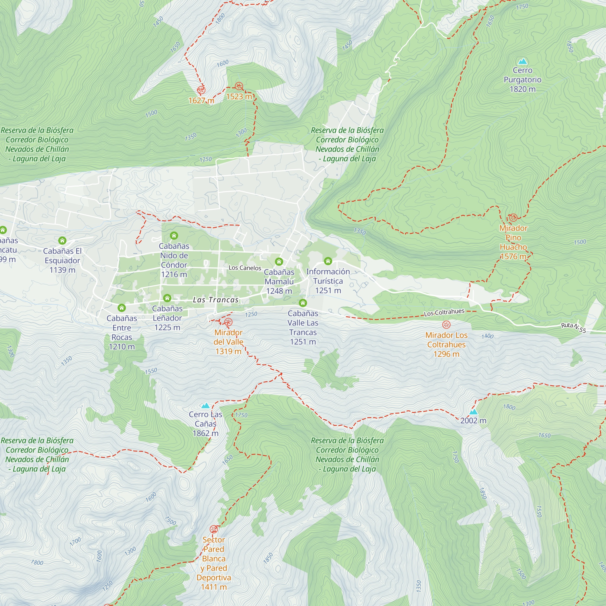 Cabañas Valle Las Trancas map