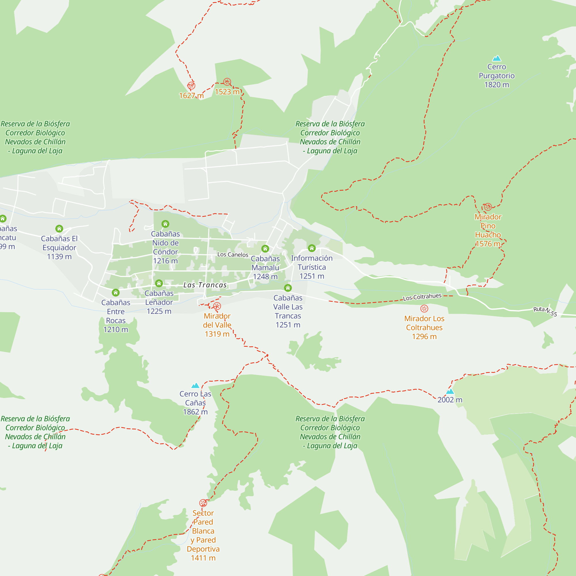 Cabañas Valle Las Trancas map