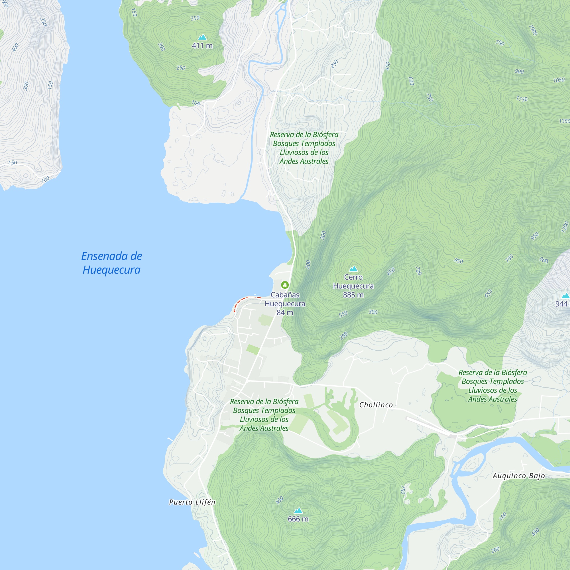 Cabañas Huequecura map