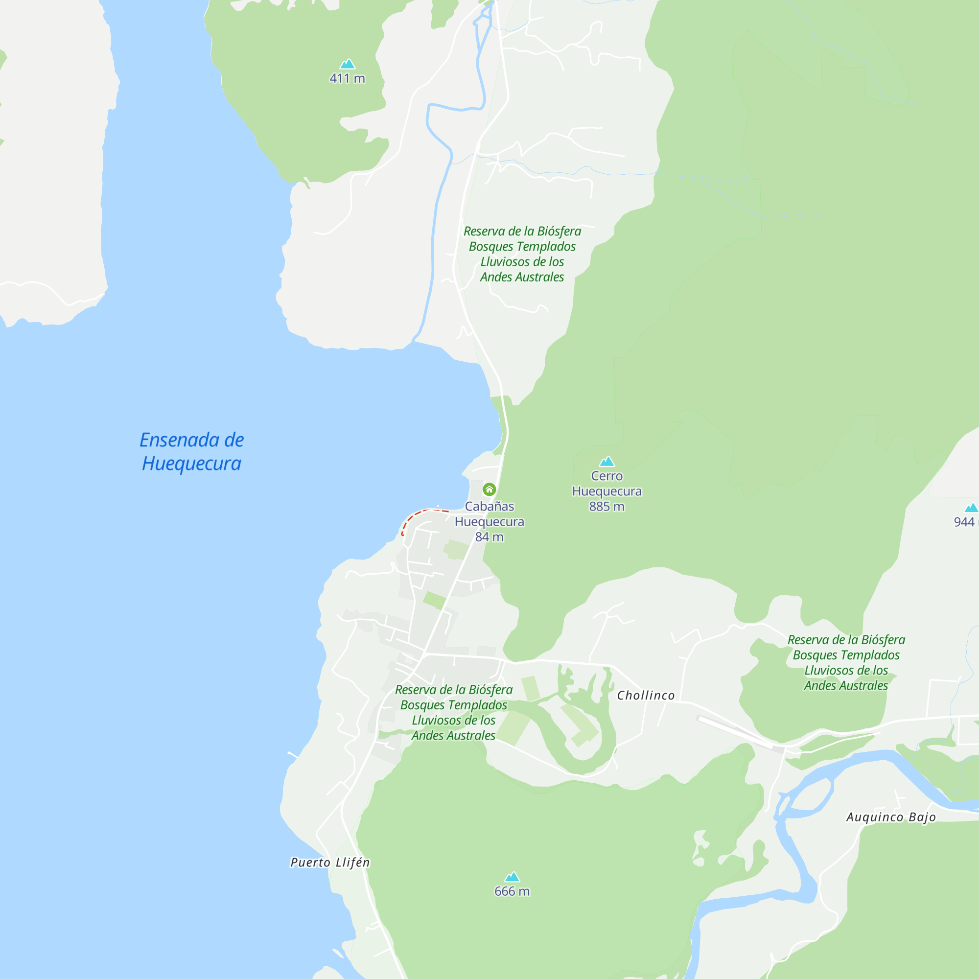 Cabañas Huequecura map