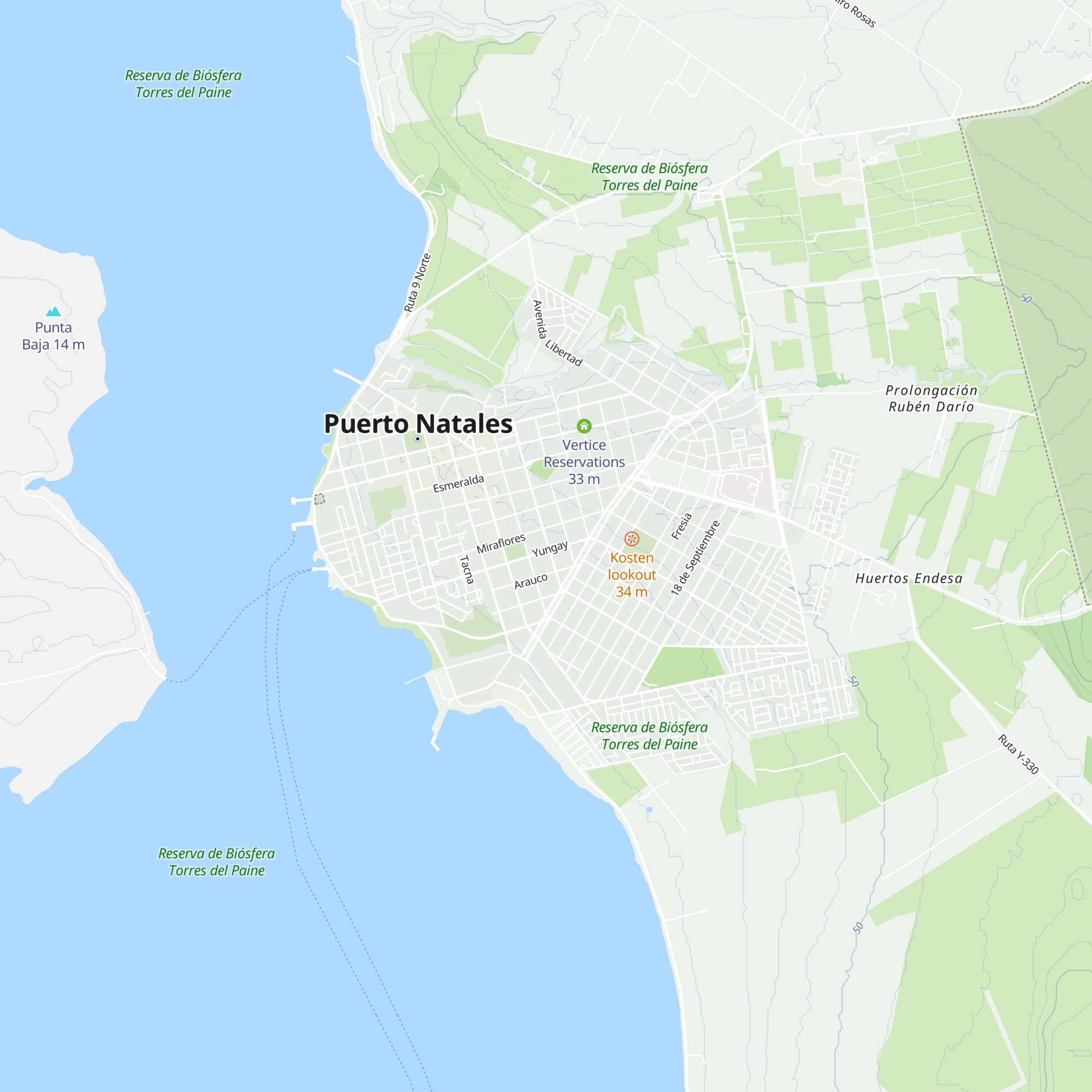 Cabaña Galvarino, Natales map