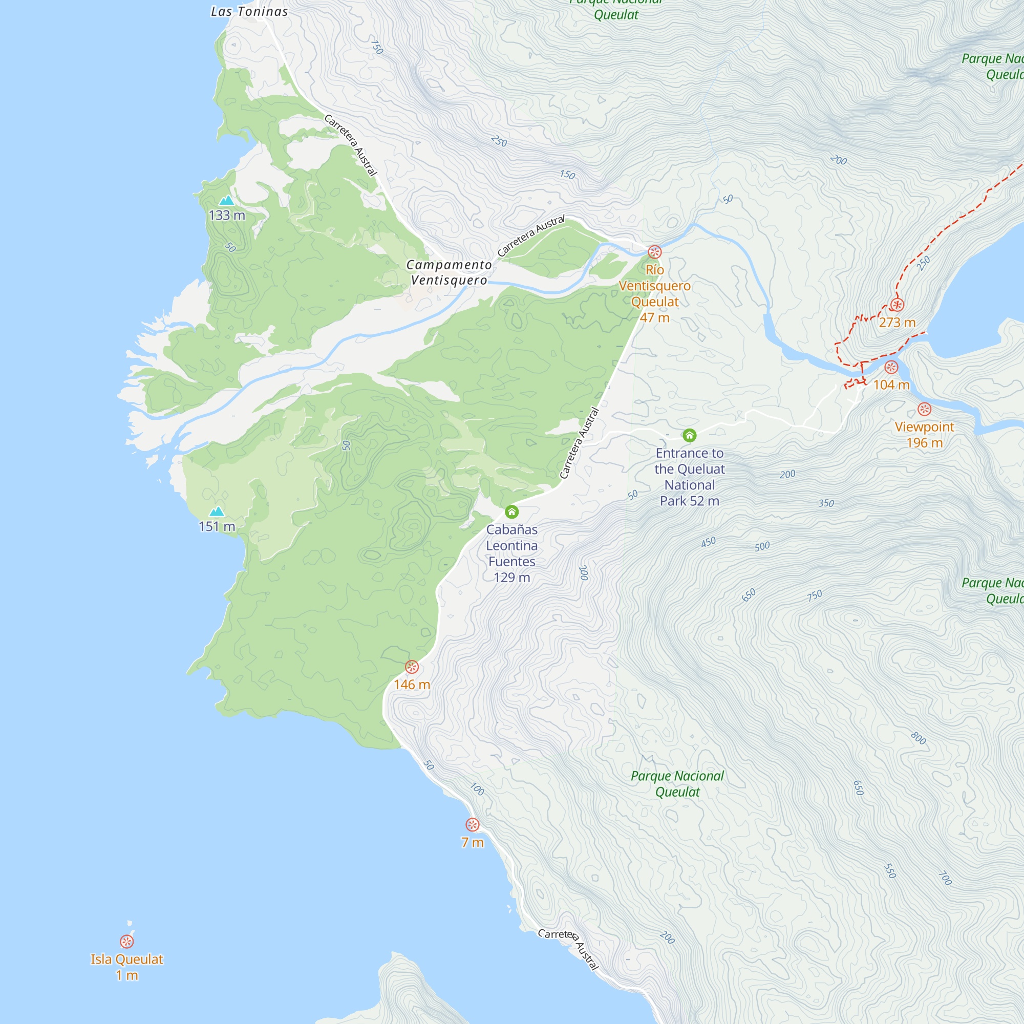 Cabañas Leontina Fuentes map