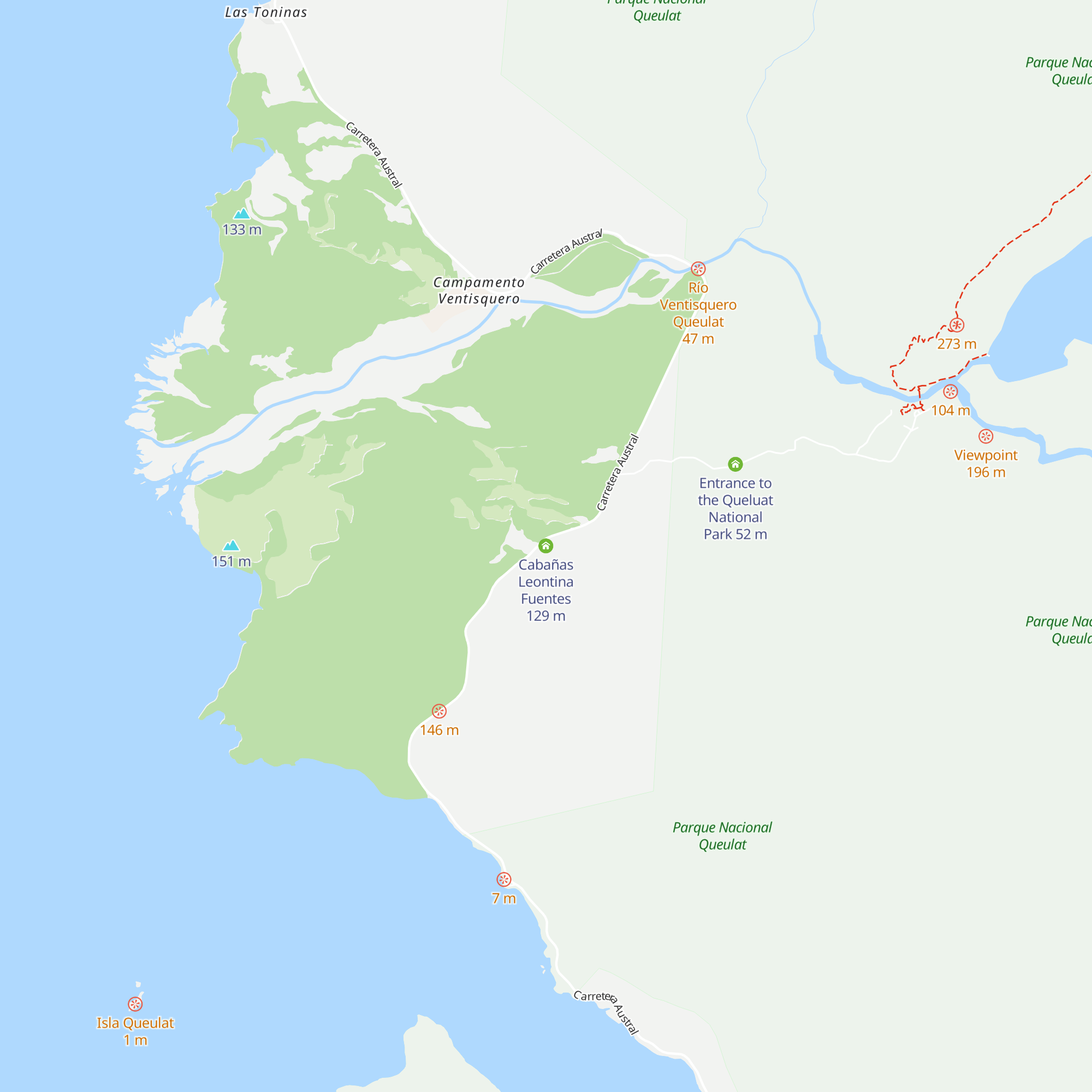 Cabañas Leontina Fuentes map