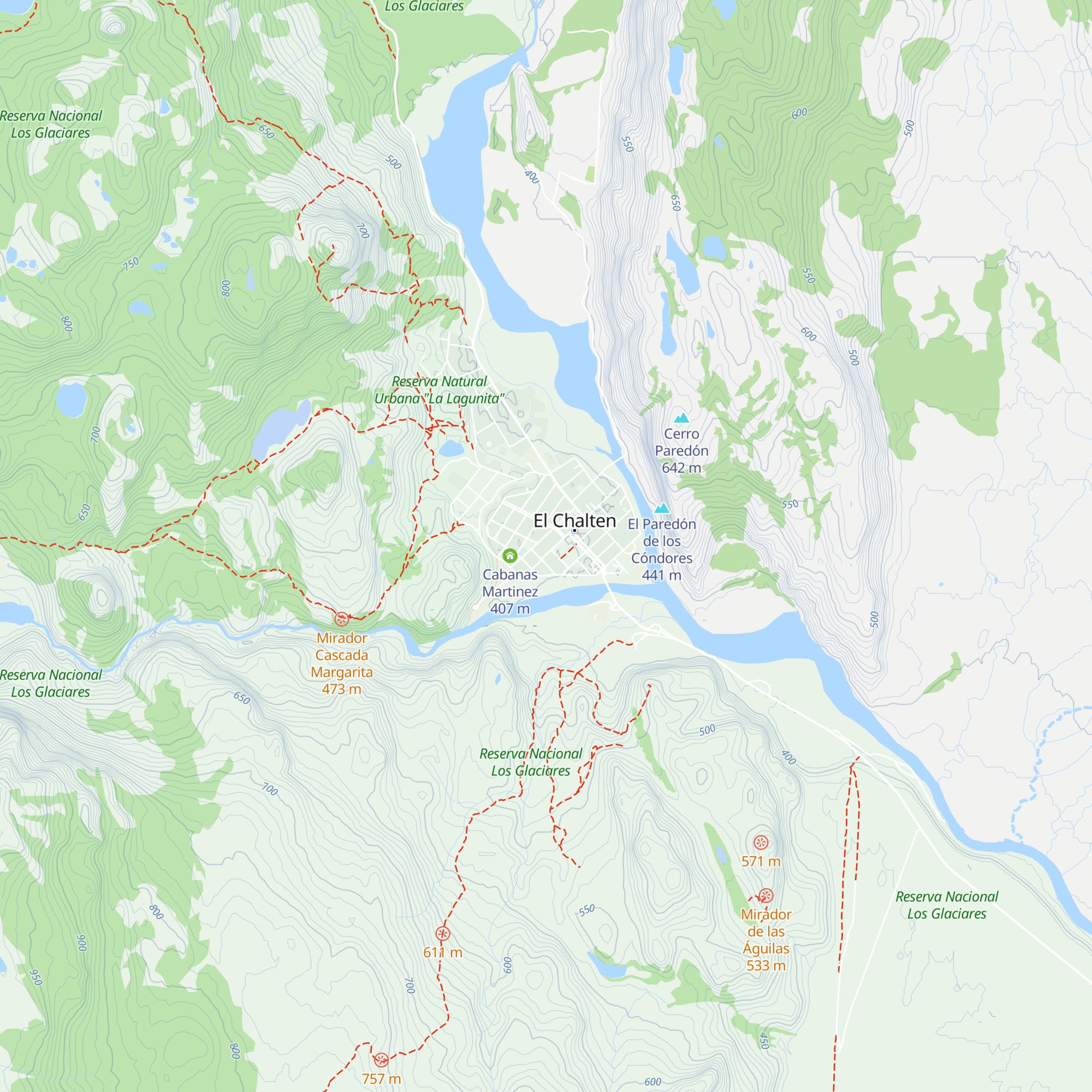 Cabañas Lago del Desierto map
