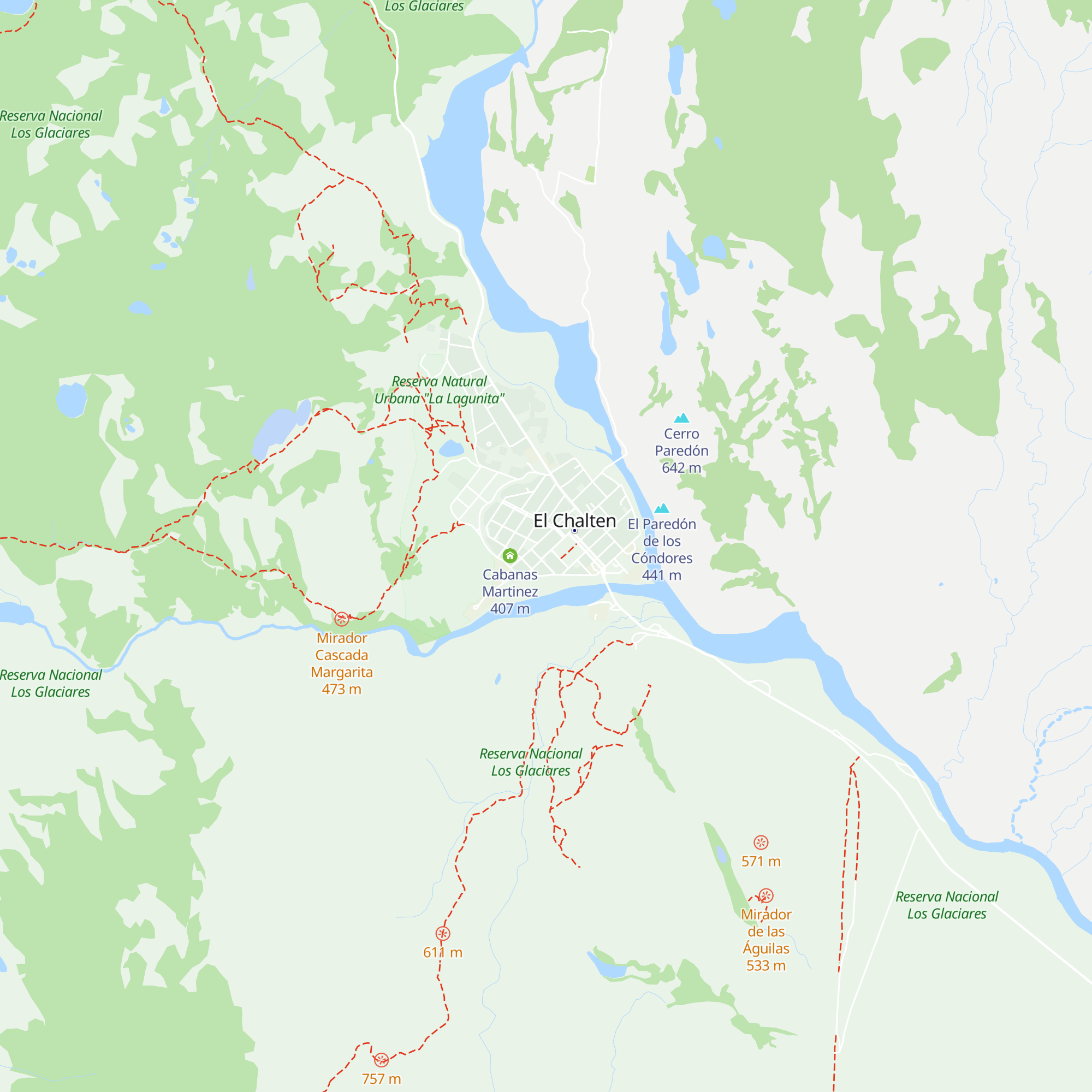Cabañas Lago del Desierto map