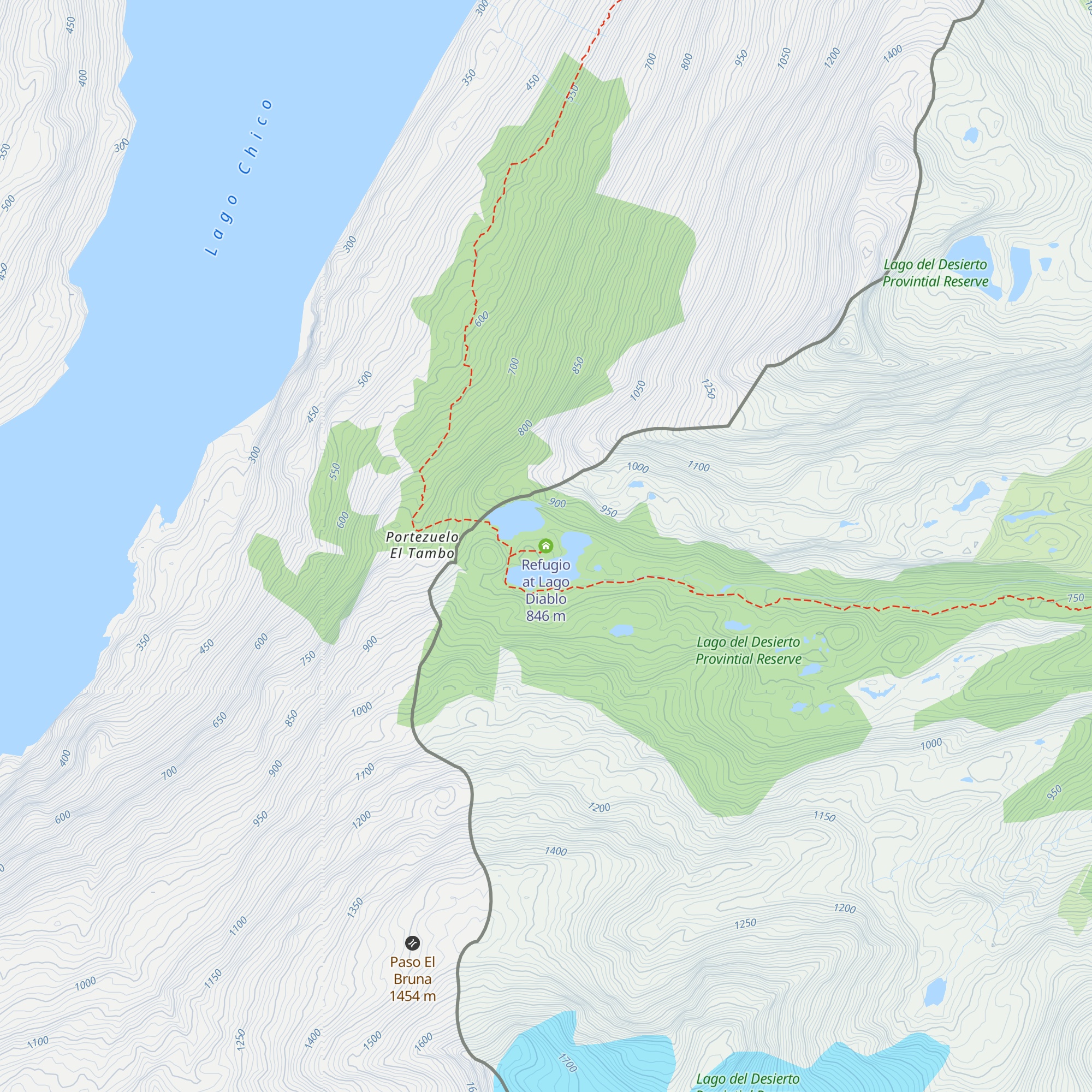 Refugio at Lago Diablo map