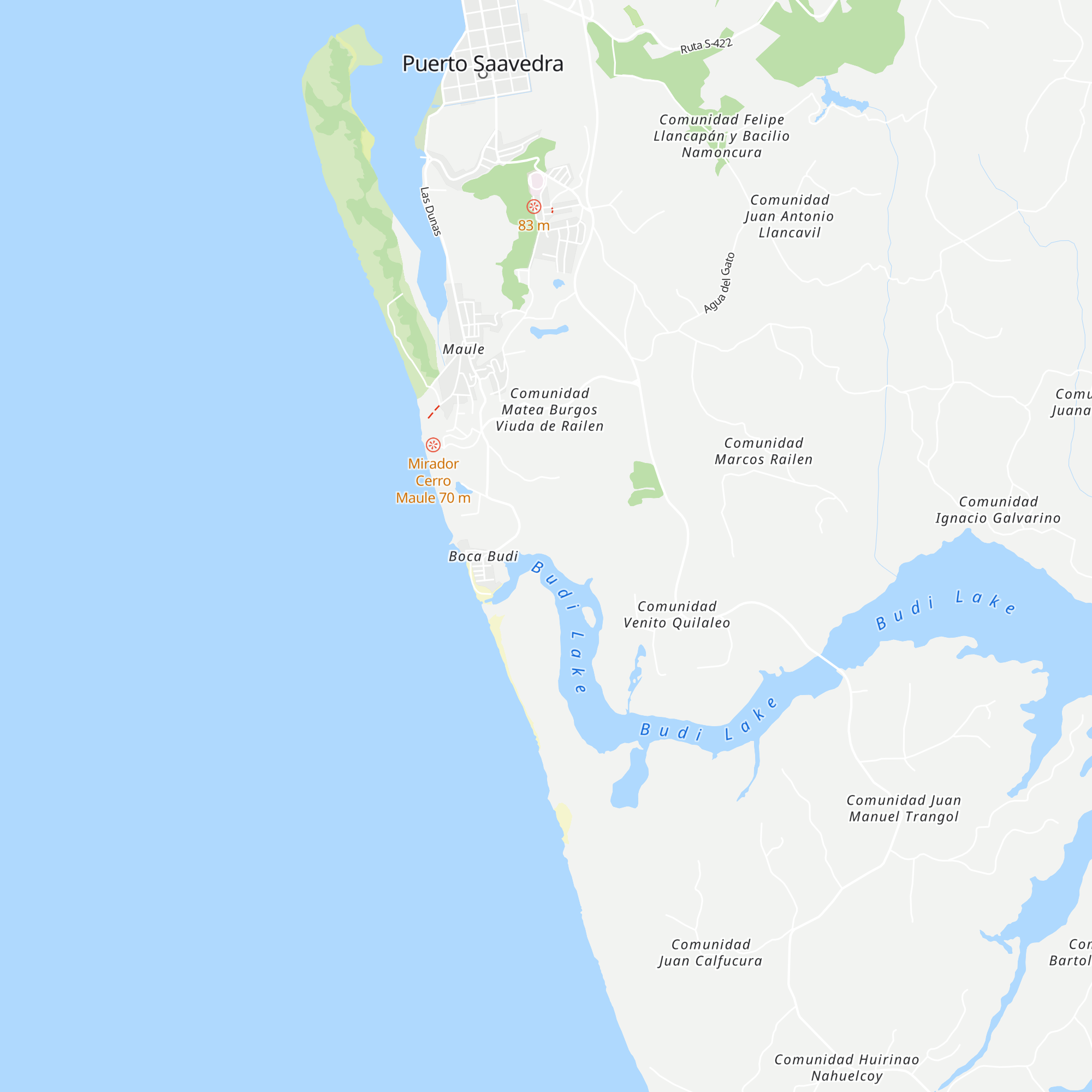 Cabañas del Budi map