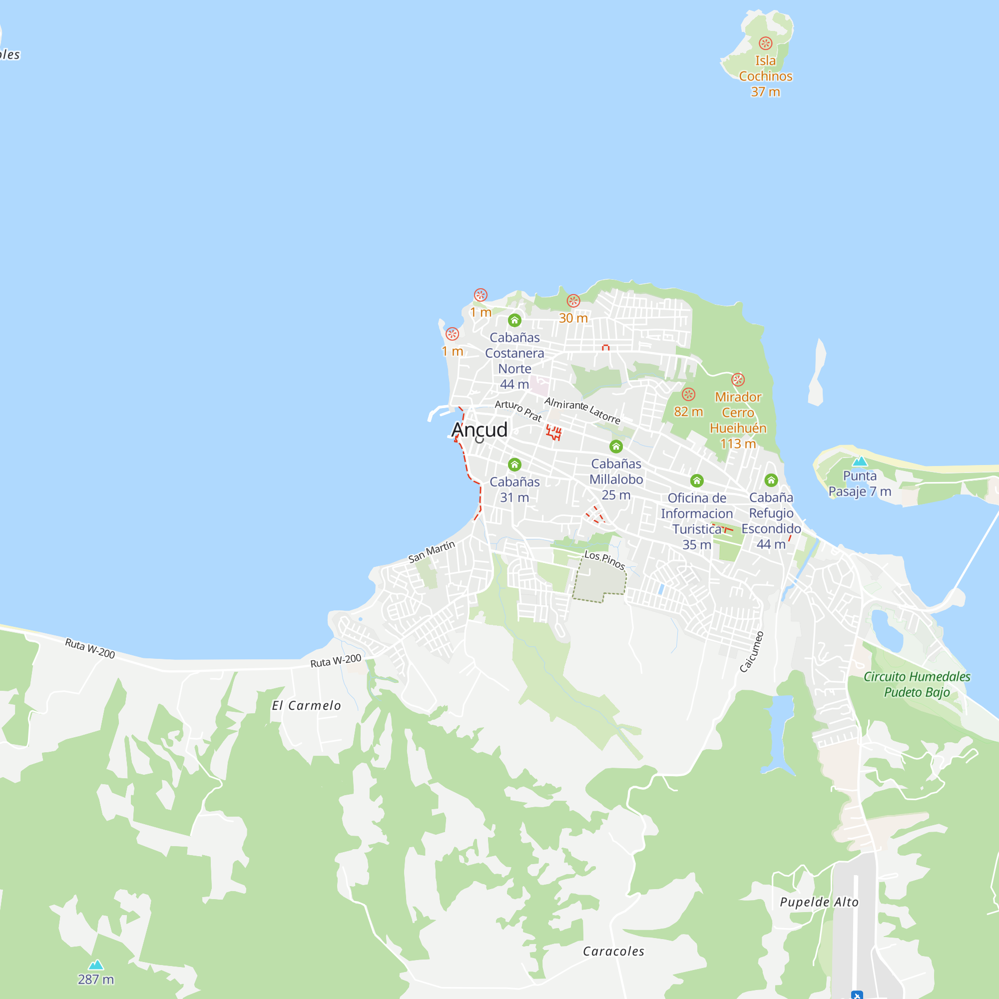 Cabañas los ciruelos ancud map