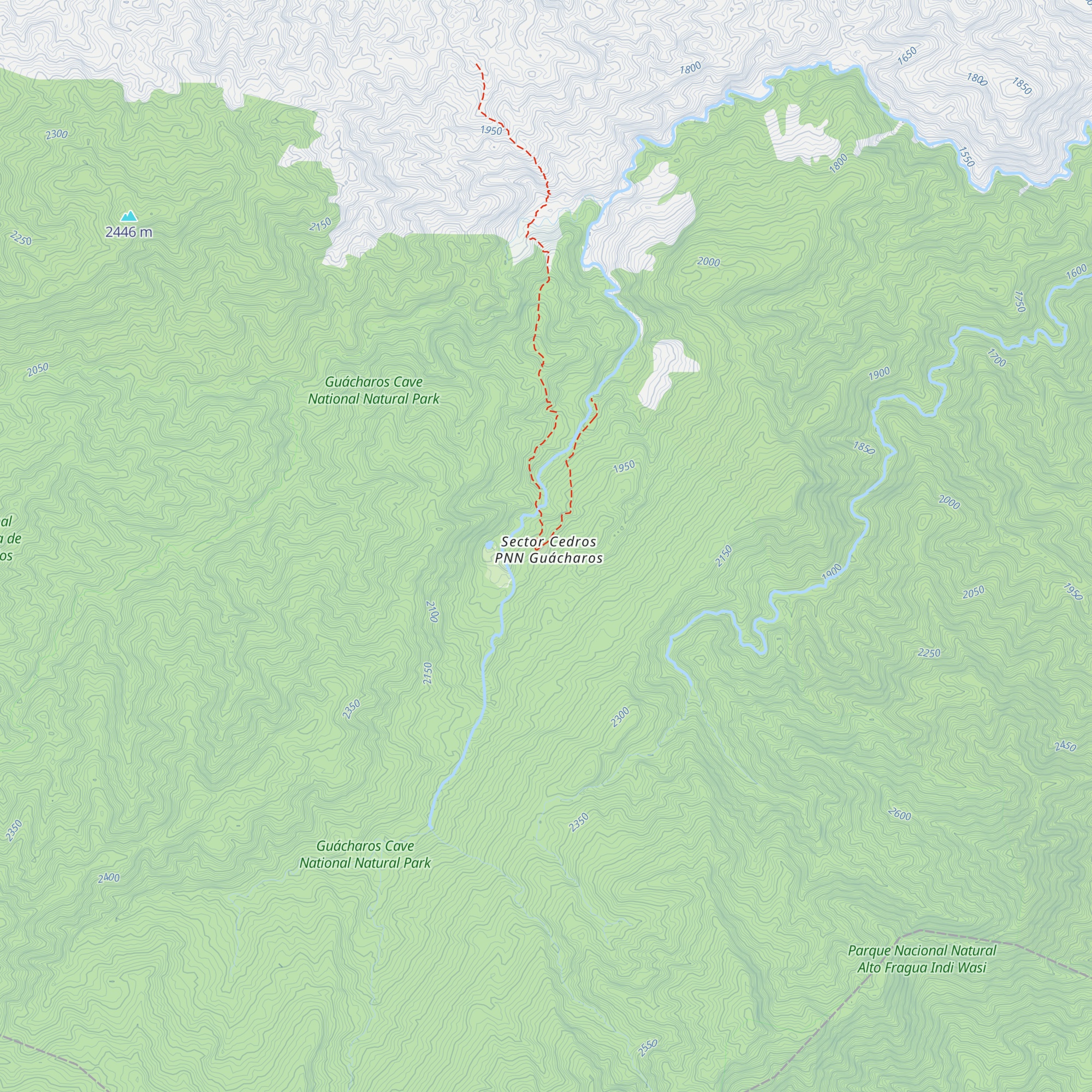 Cabaña funcionarios PNN Guácharos map