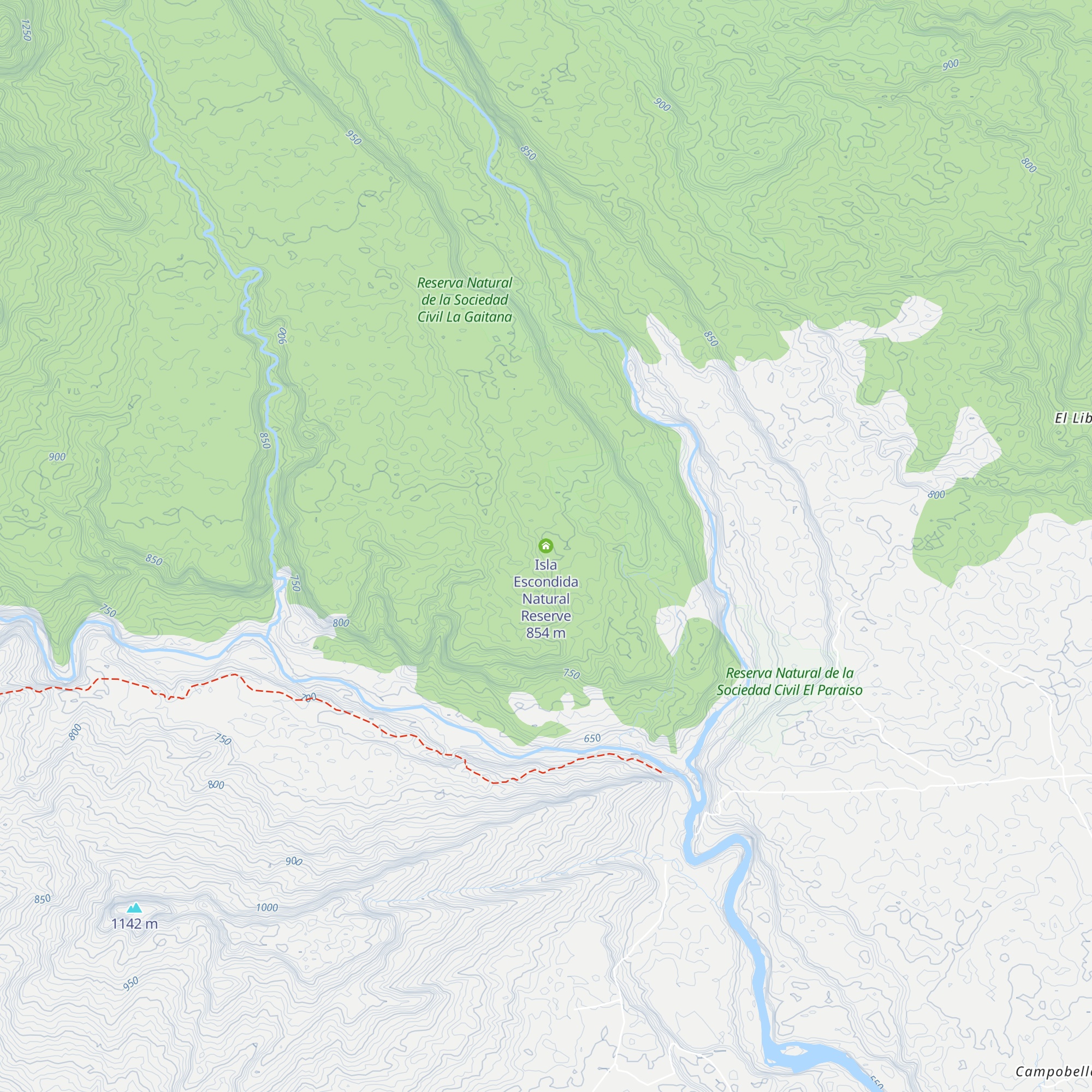 Isla Escondida Natural Reserve map