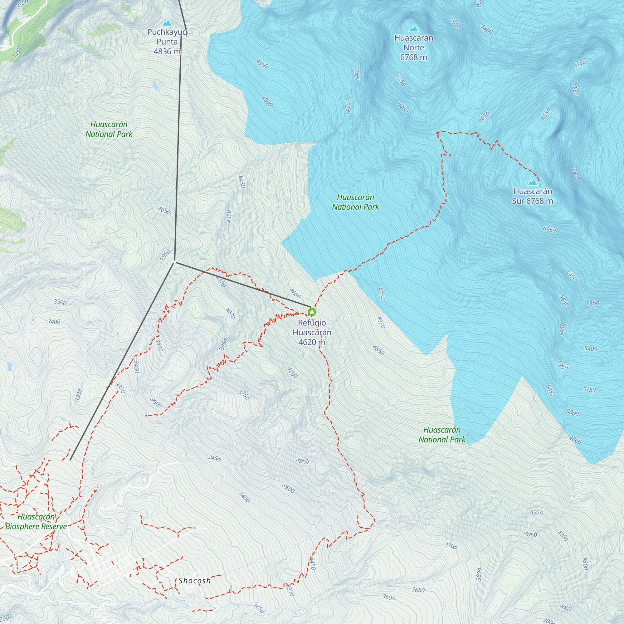 Refugio Huascarán map