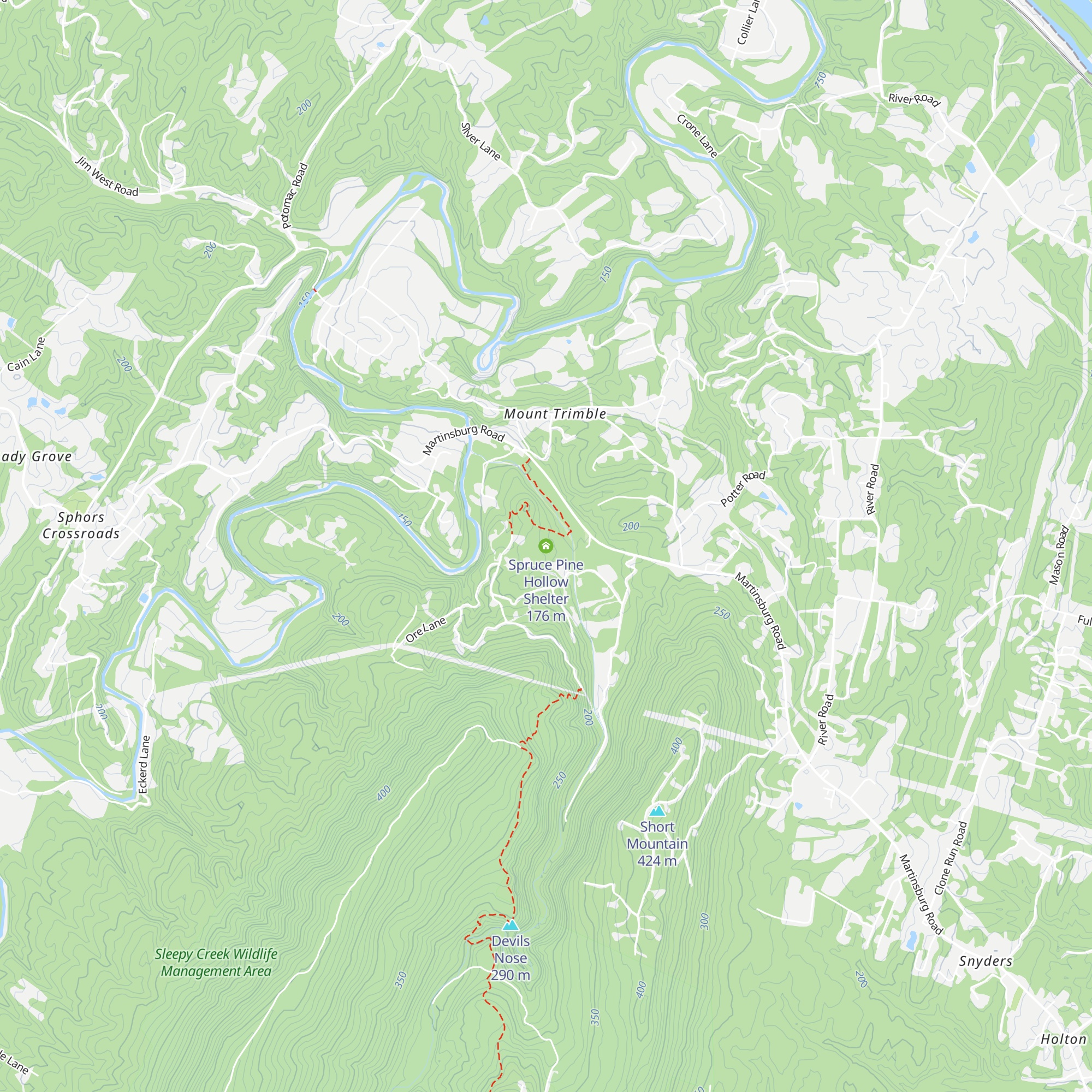 Spruce Pine Hollow Shelter map