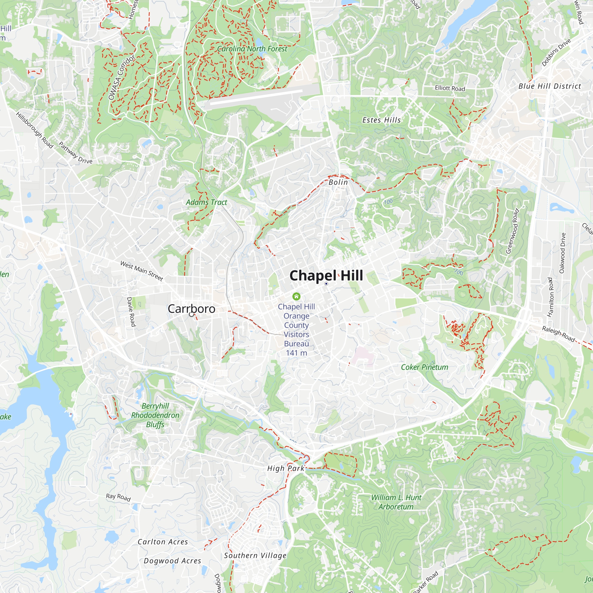 Chapel Hill Orange County Visitors Bureau map