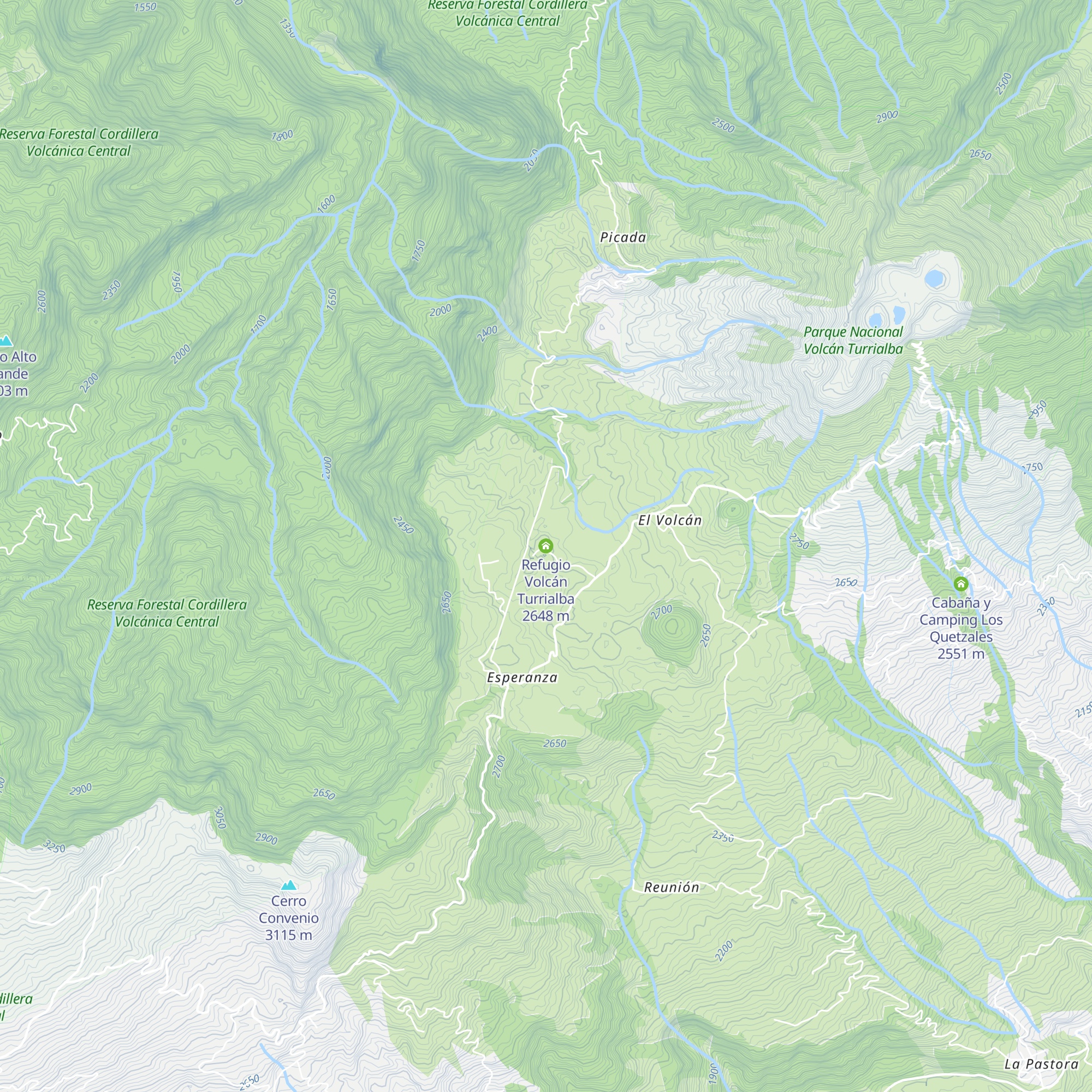 Refugio Volcán Turrialba map
