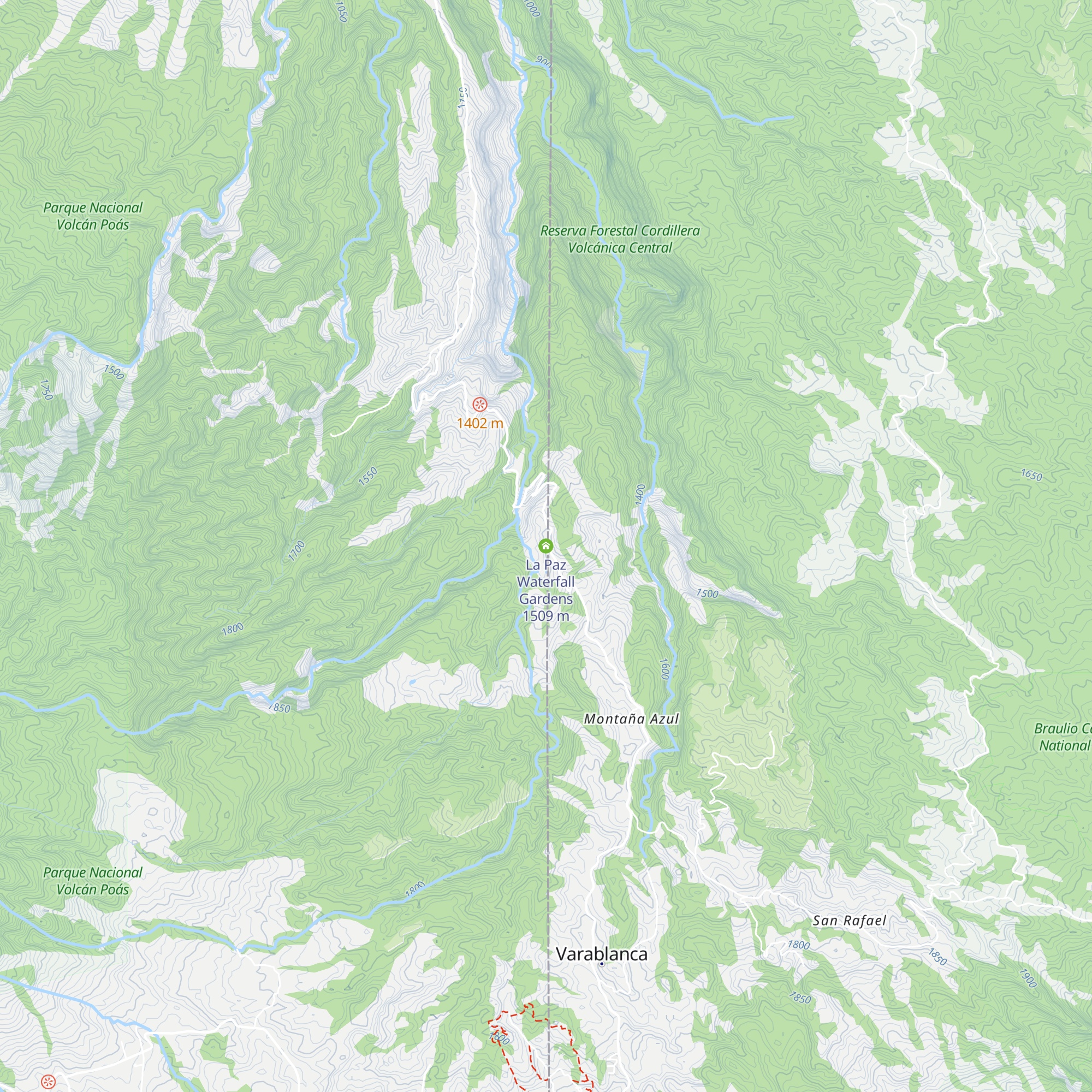 La Paz Waterfall Gardens map