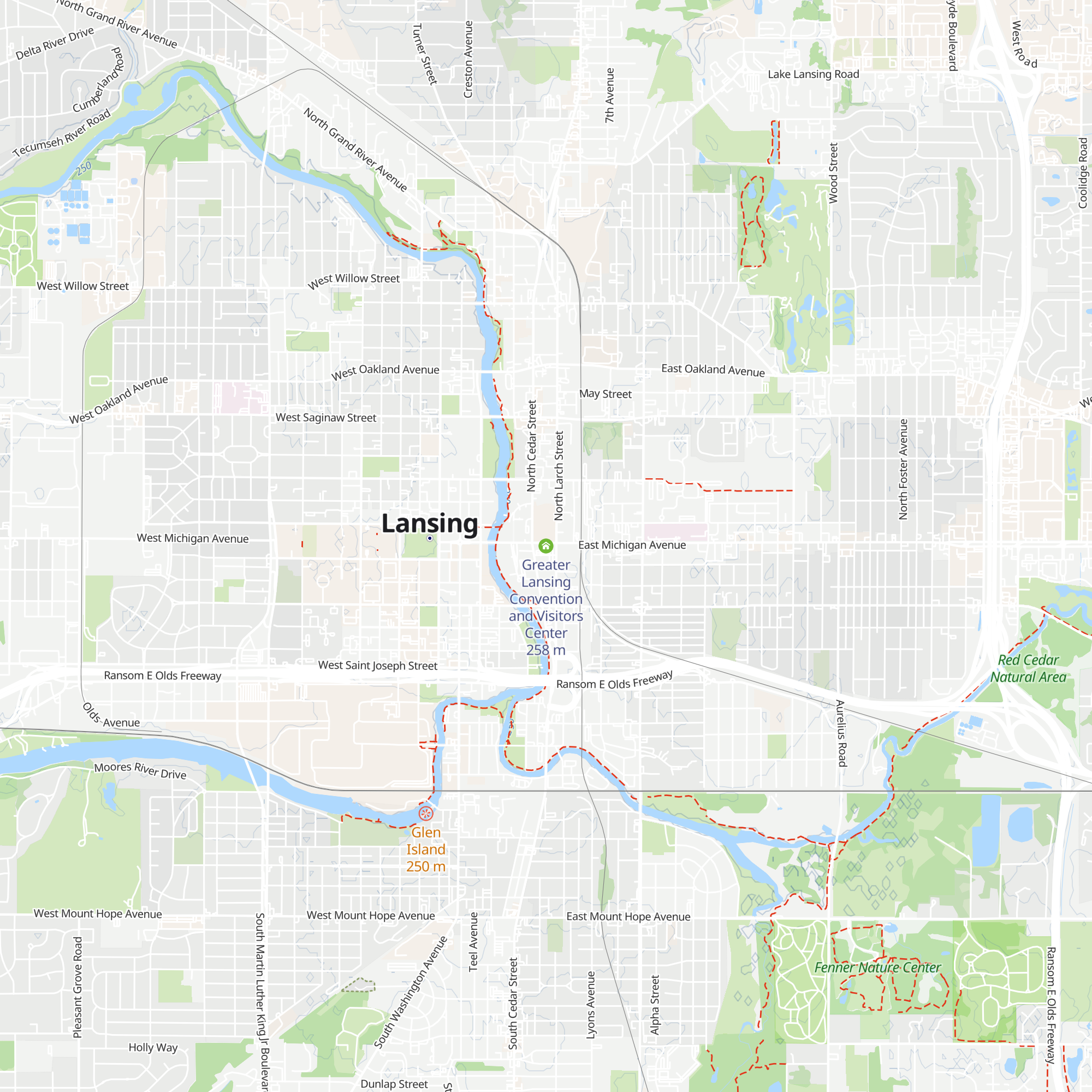 Greater Lansing Convention and Visitors Center map