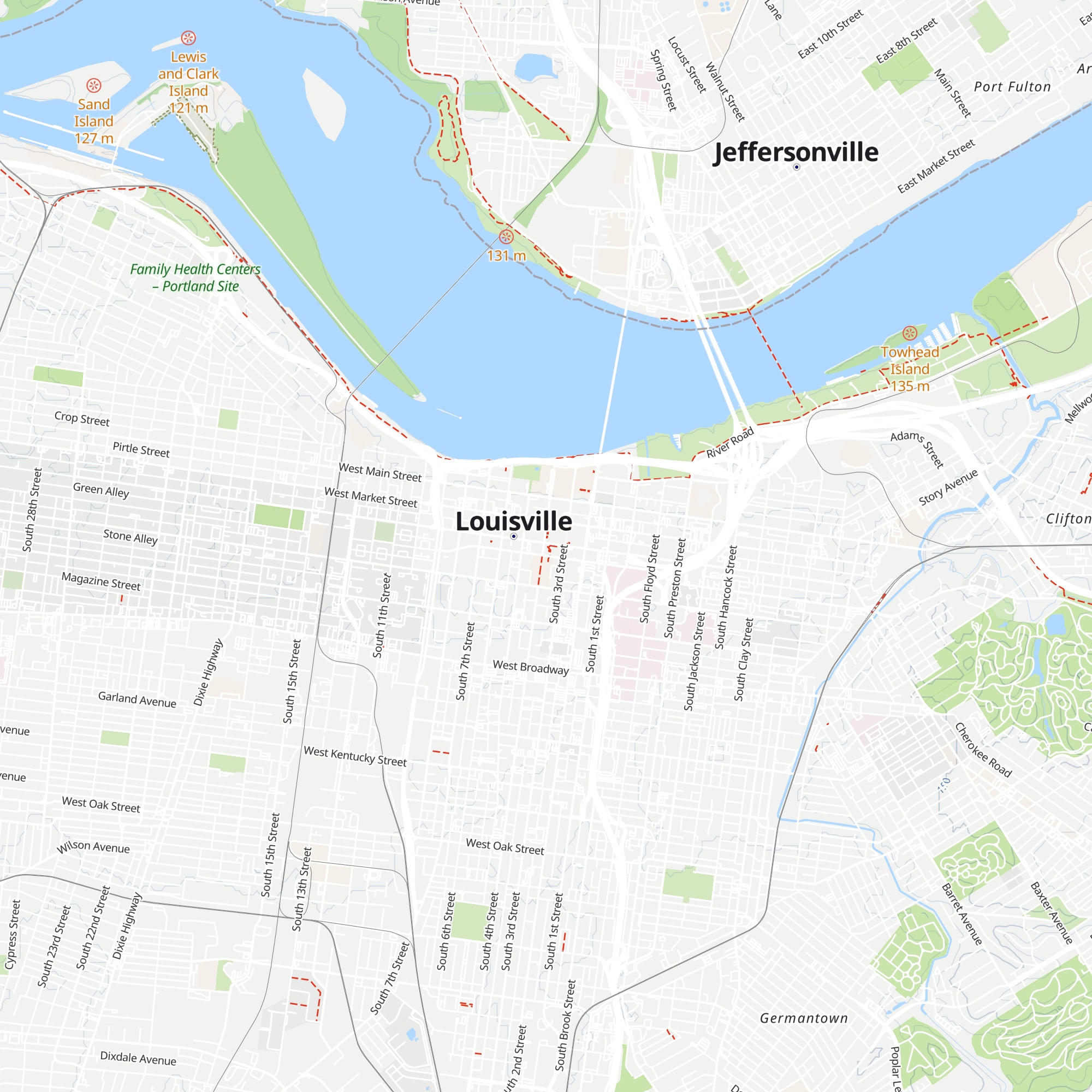 Louisville Visitor Information Center map