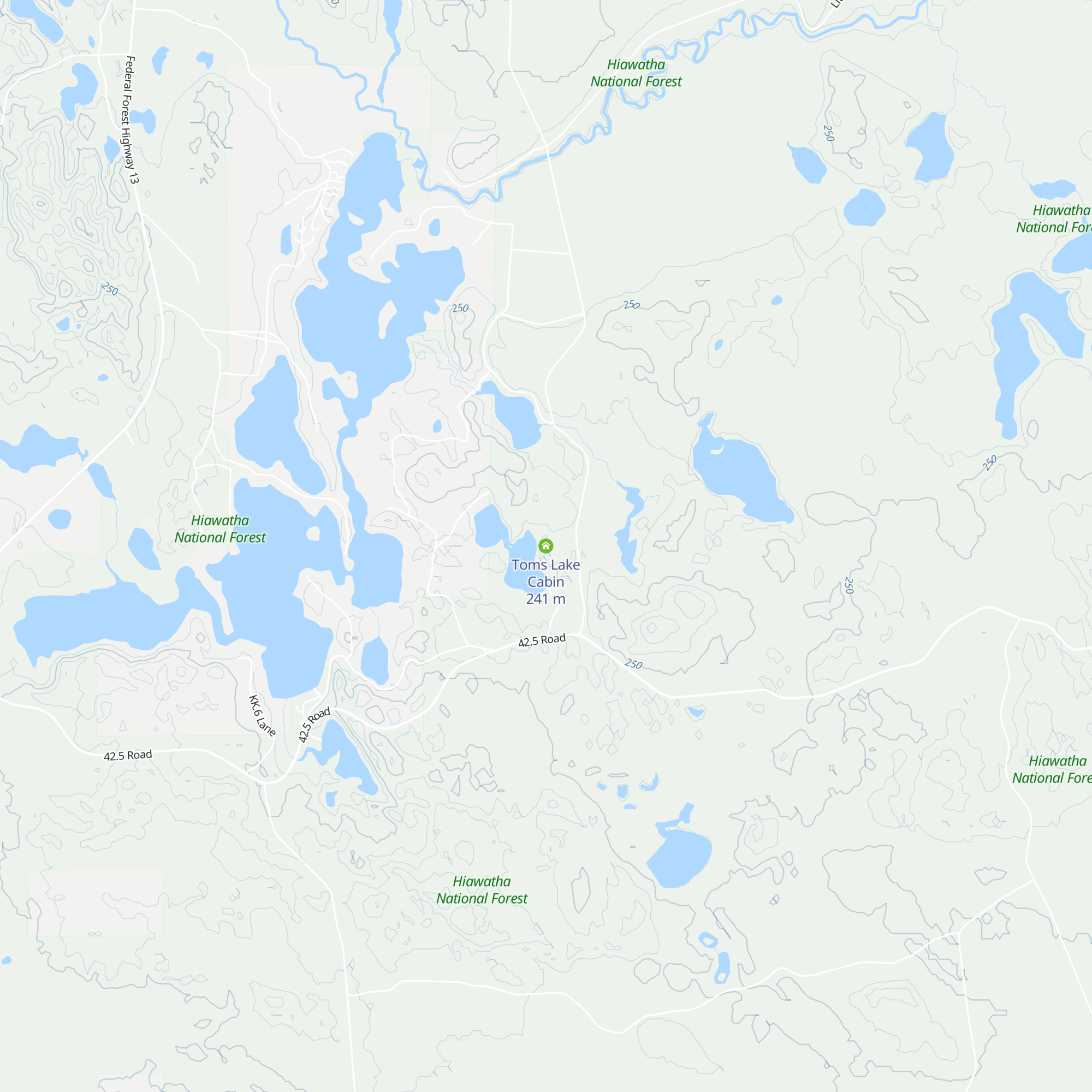 Toms Lake Cabin map
