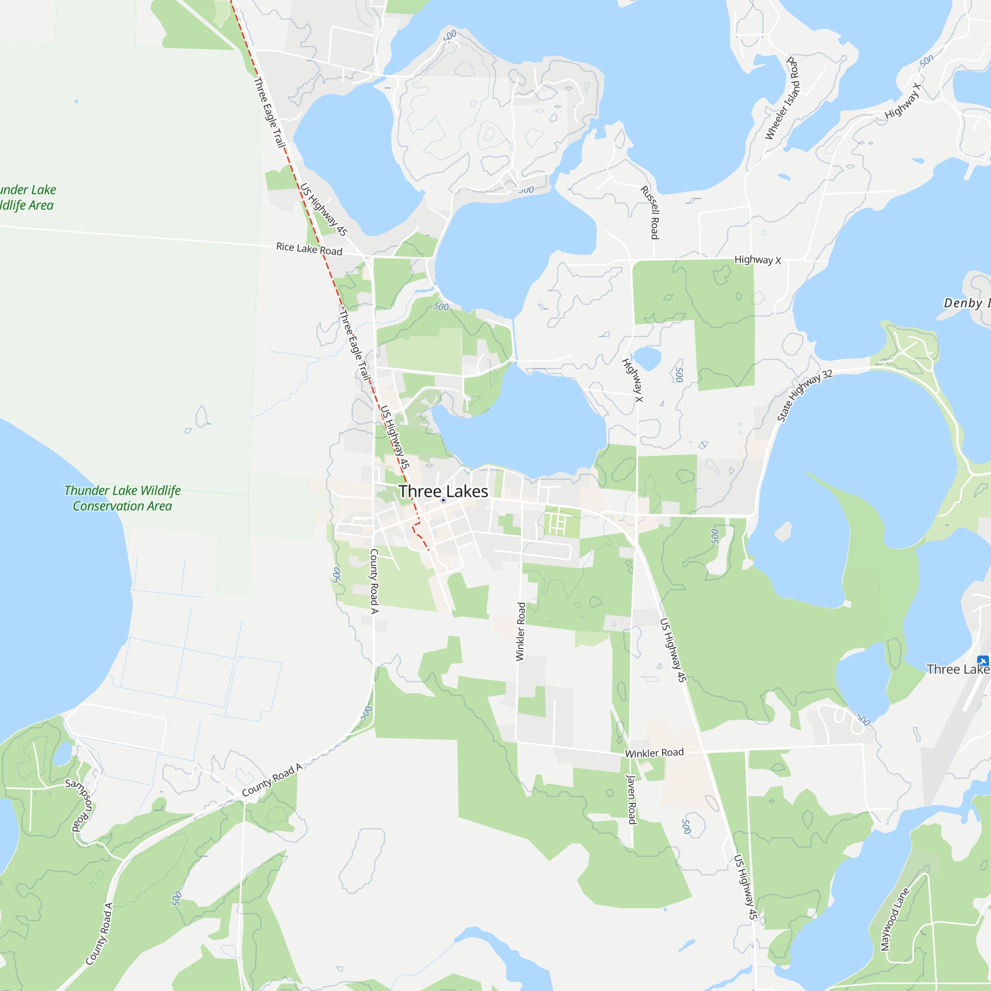 Three Lakes Information Bureau map