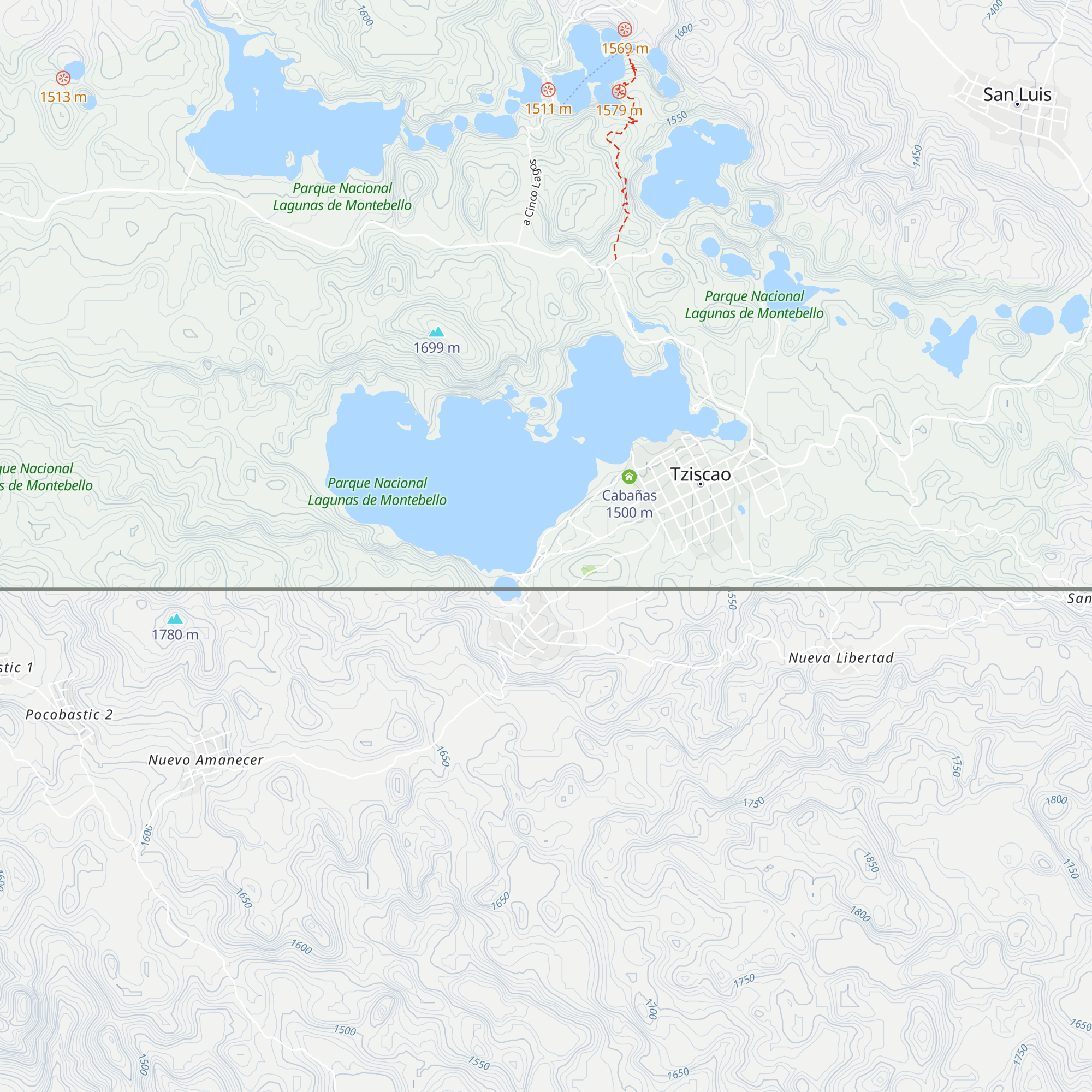 Cabañas Islas de Tziscao map