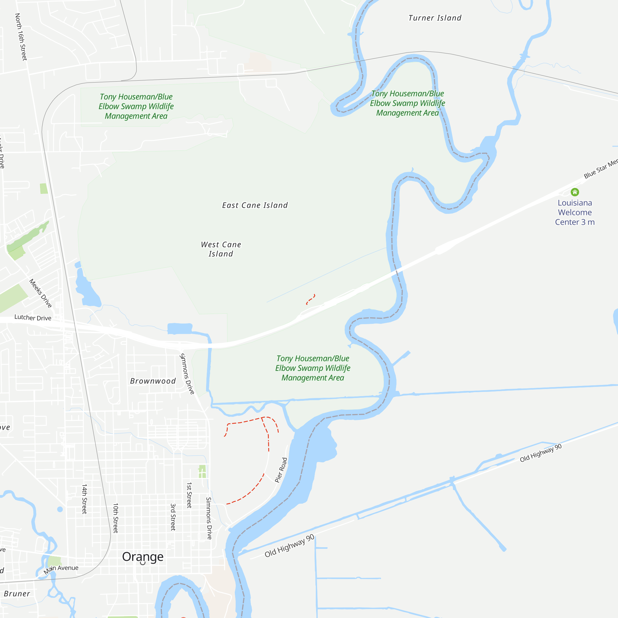 Texas Travel Information Center at Orange map