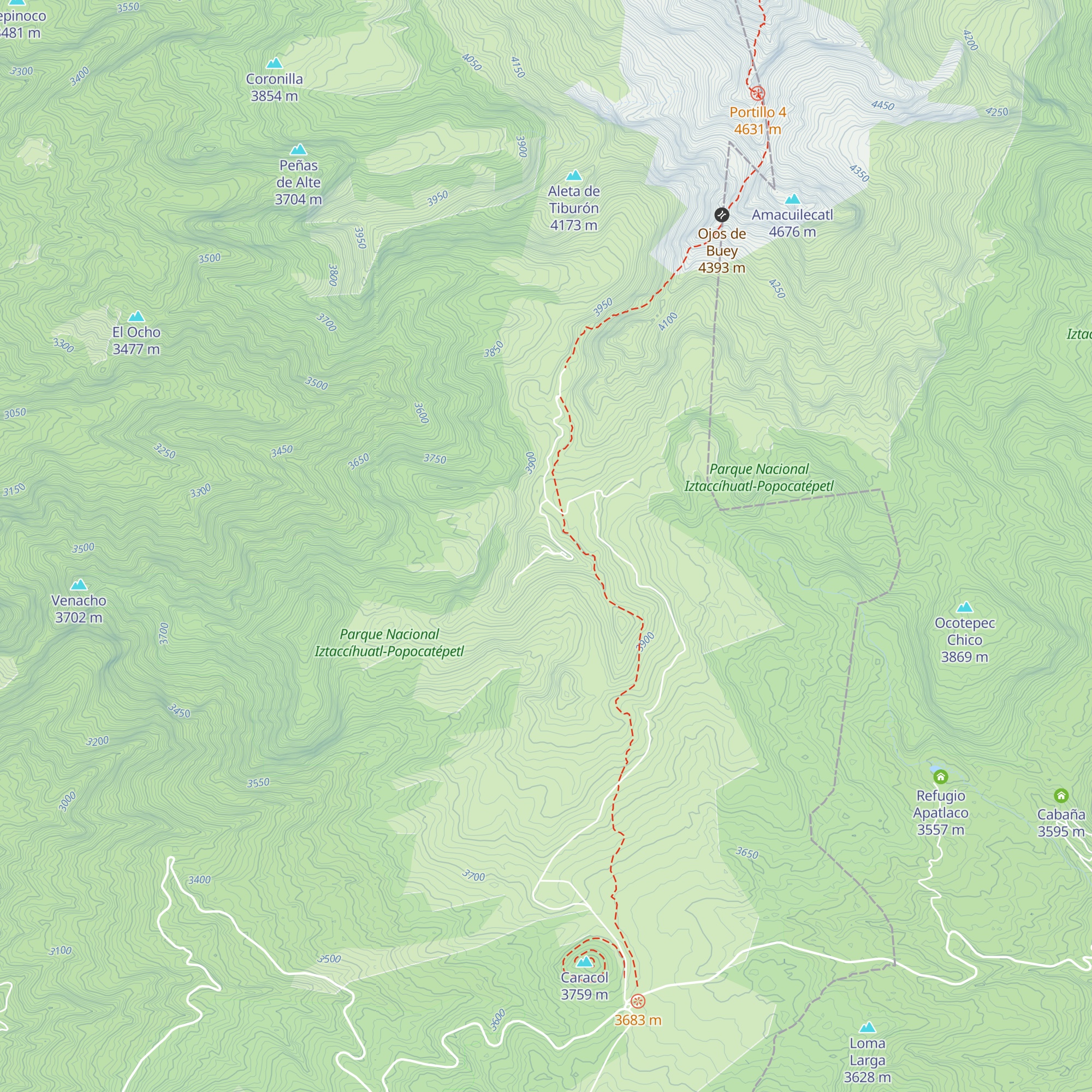 Refugio Altzomoni map