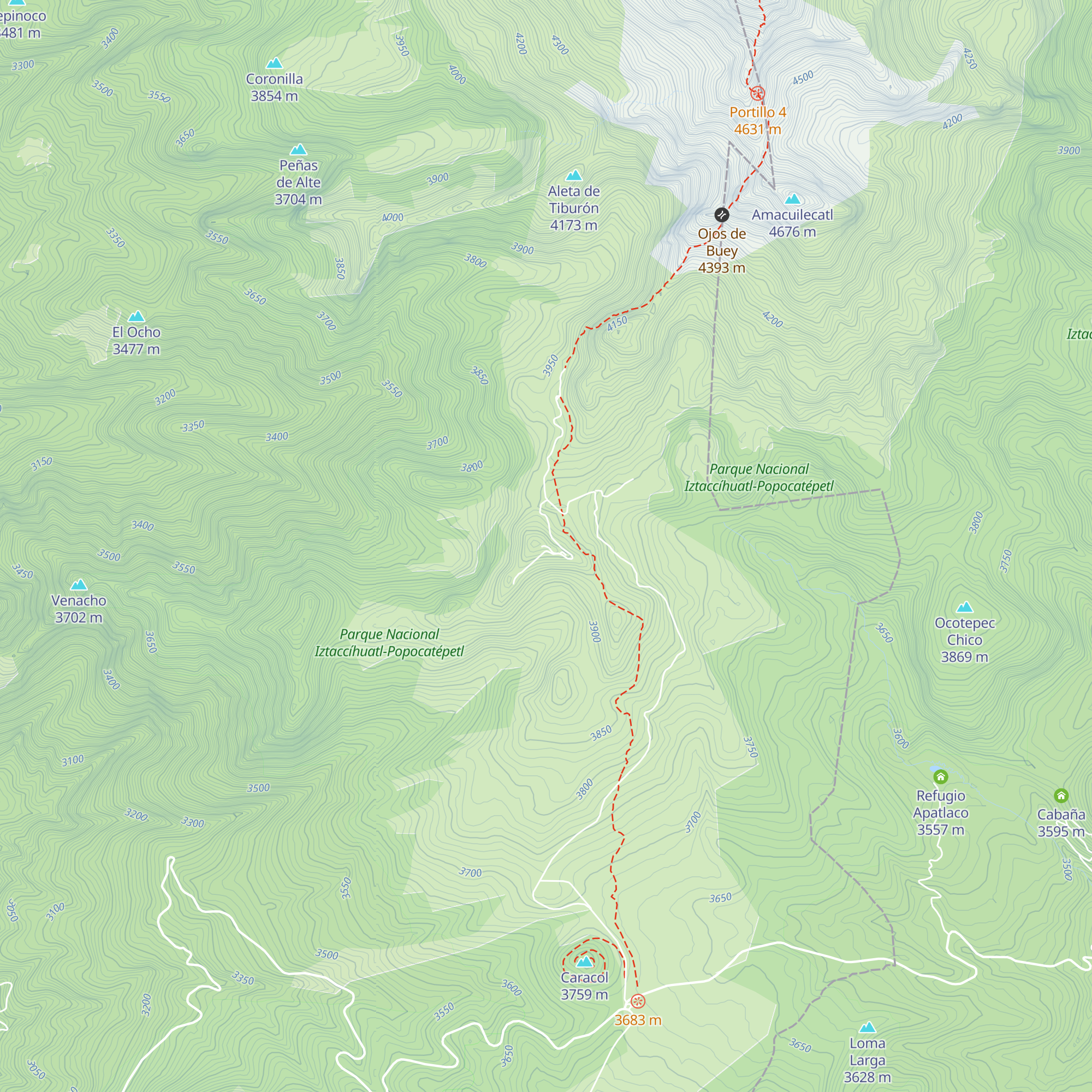 Refugio Altzomoni map