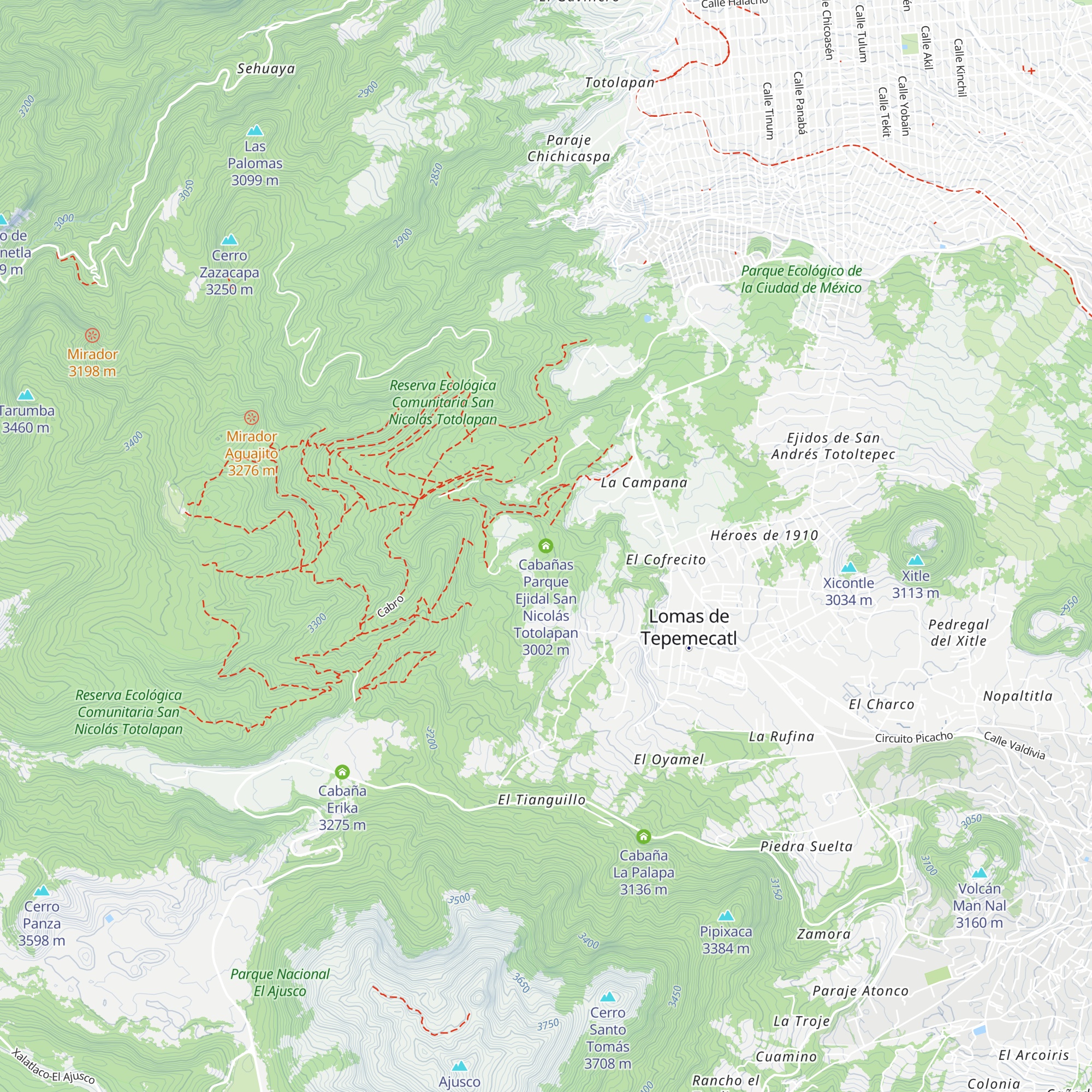 Cabañas Parque Ejidal San Nicolás Totolapan map