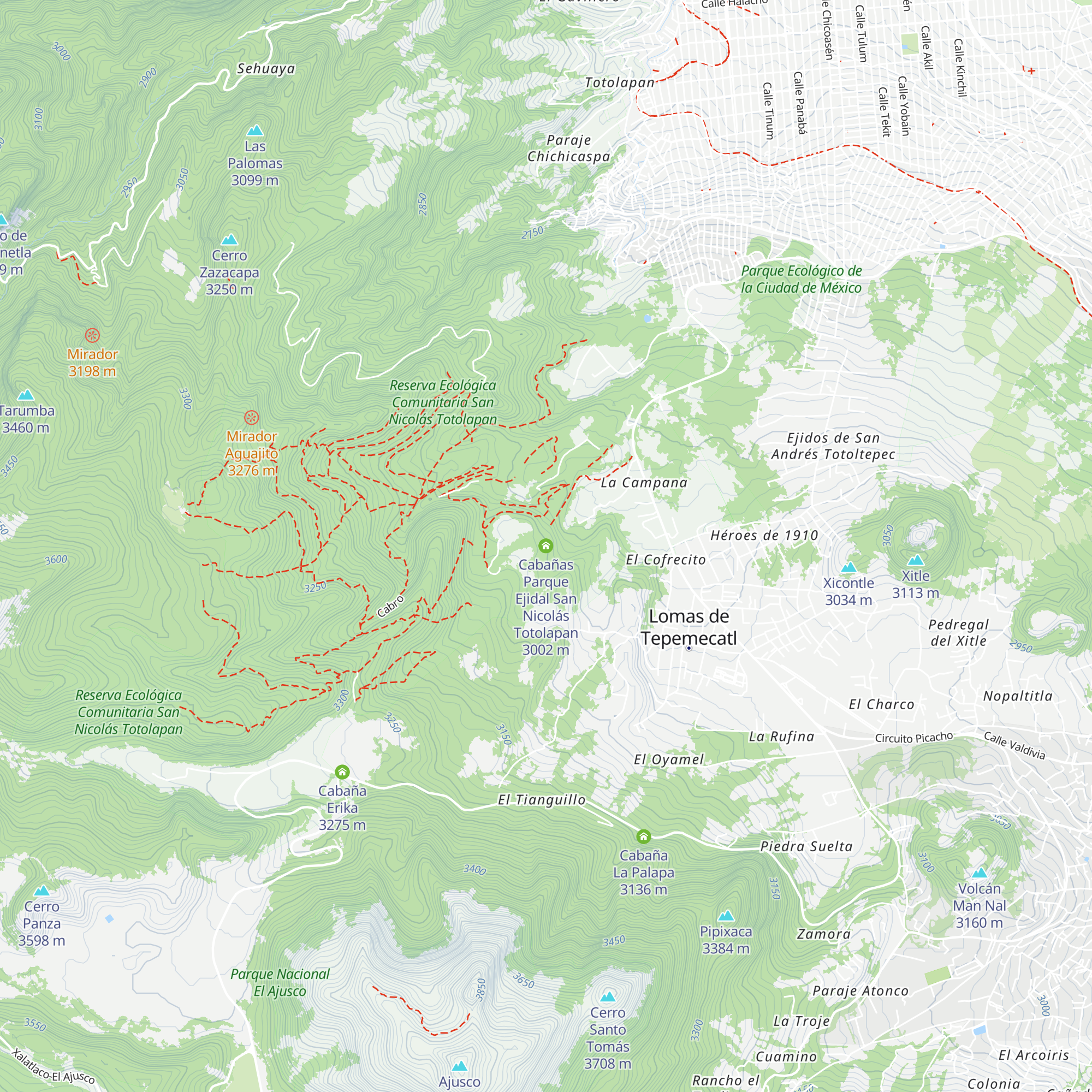 Cabañas Parque Ejidal San Nicolás Totolapan map