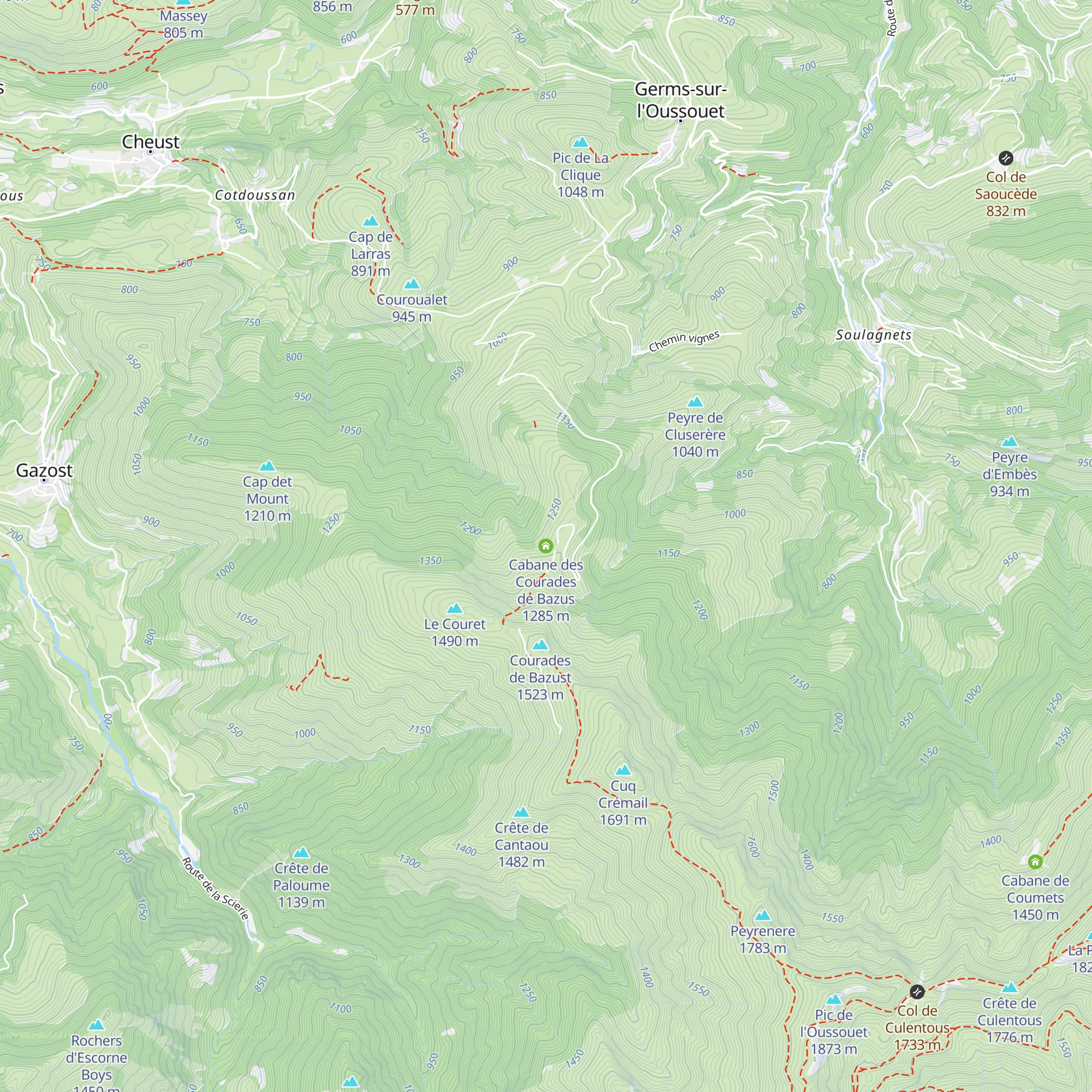 Cabane des Courades de Bazus map